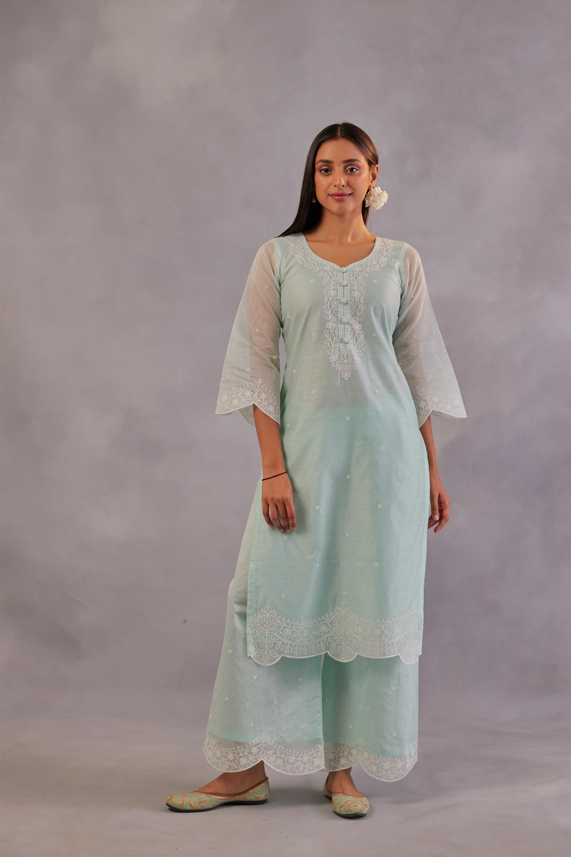 Sadabahaar - Mint Green Embroidered Suit Set.- NV
