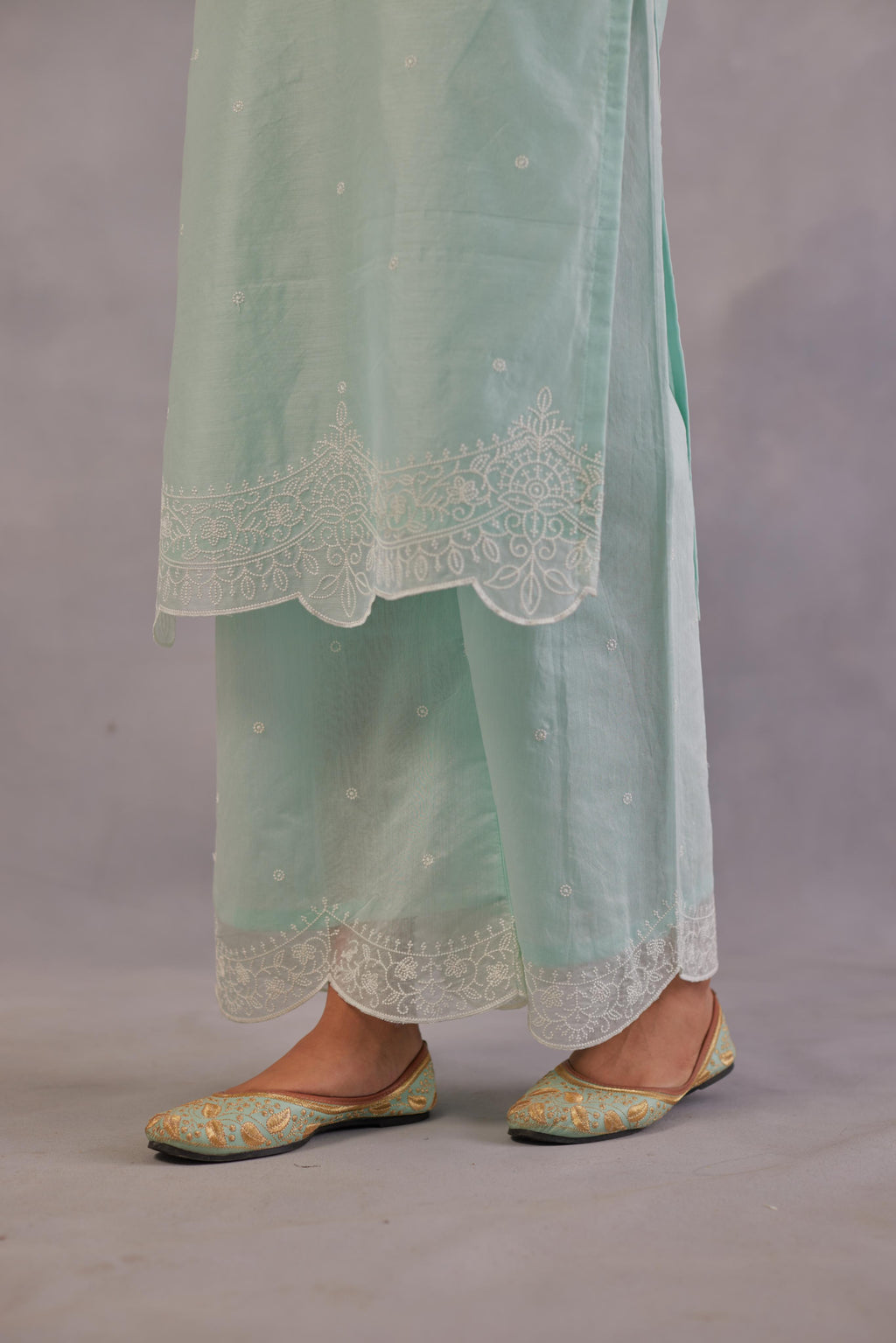Sadabahaar - Mint Green Embroidered Suit Set.- NV