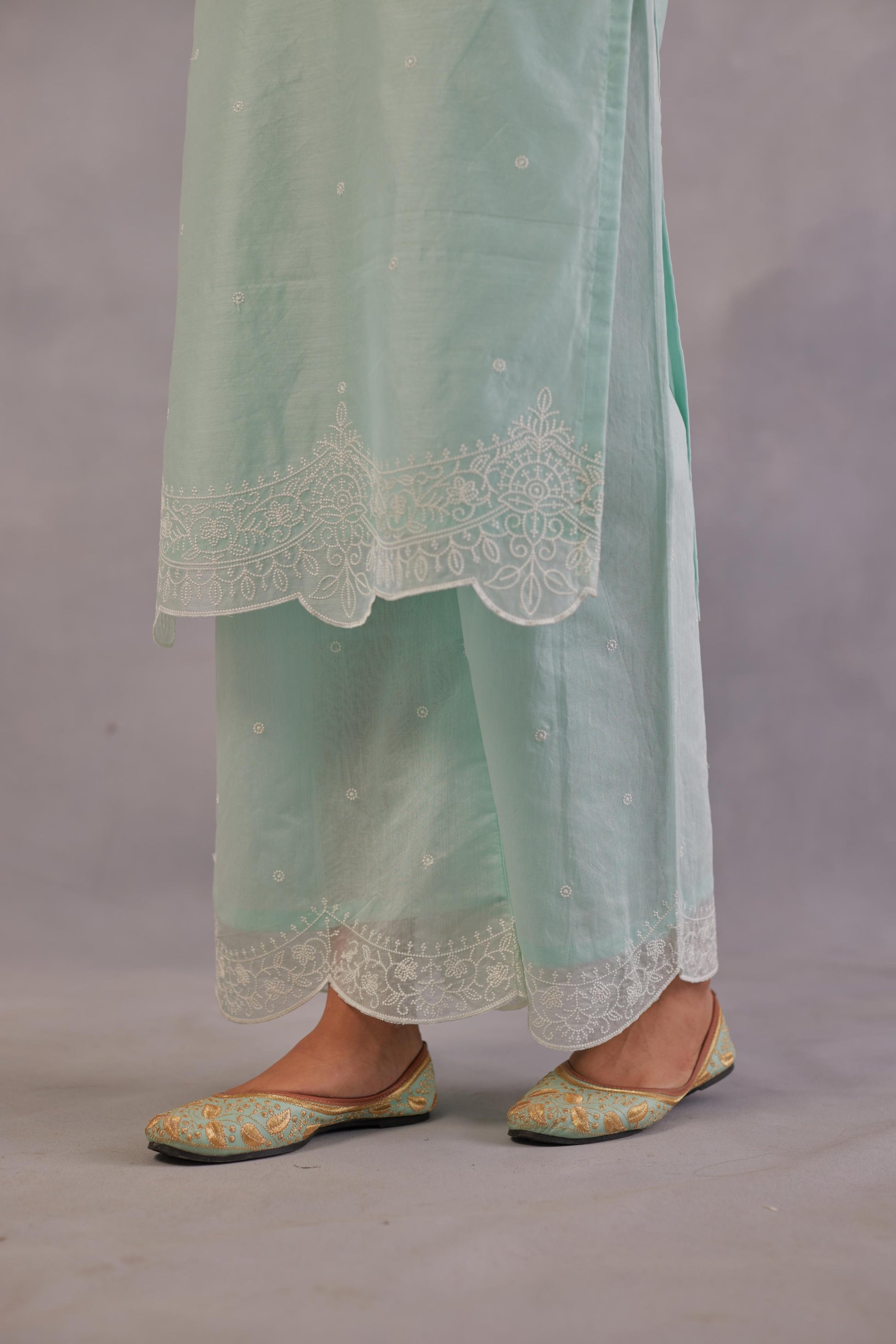 Sadabahaar - Mint Green Embroidered Suit Set.- NV