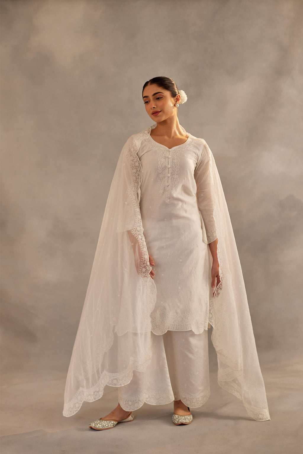 Juhi - Egg White Embroidered Suit Set.- NV
