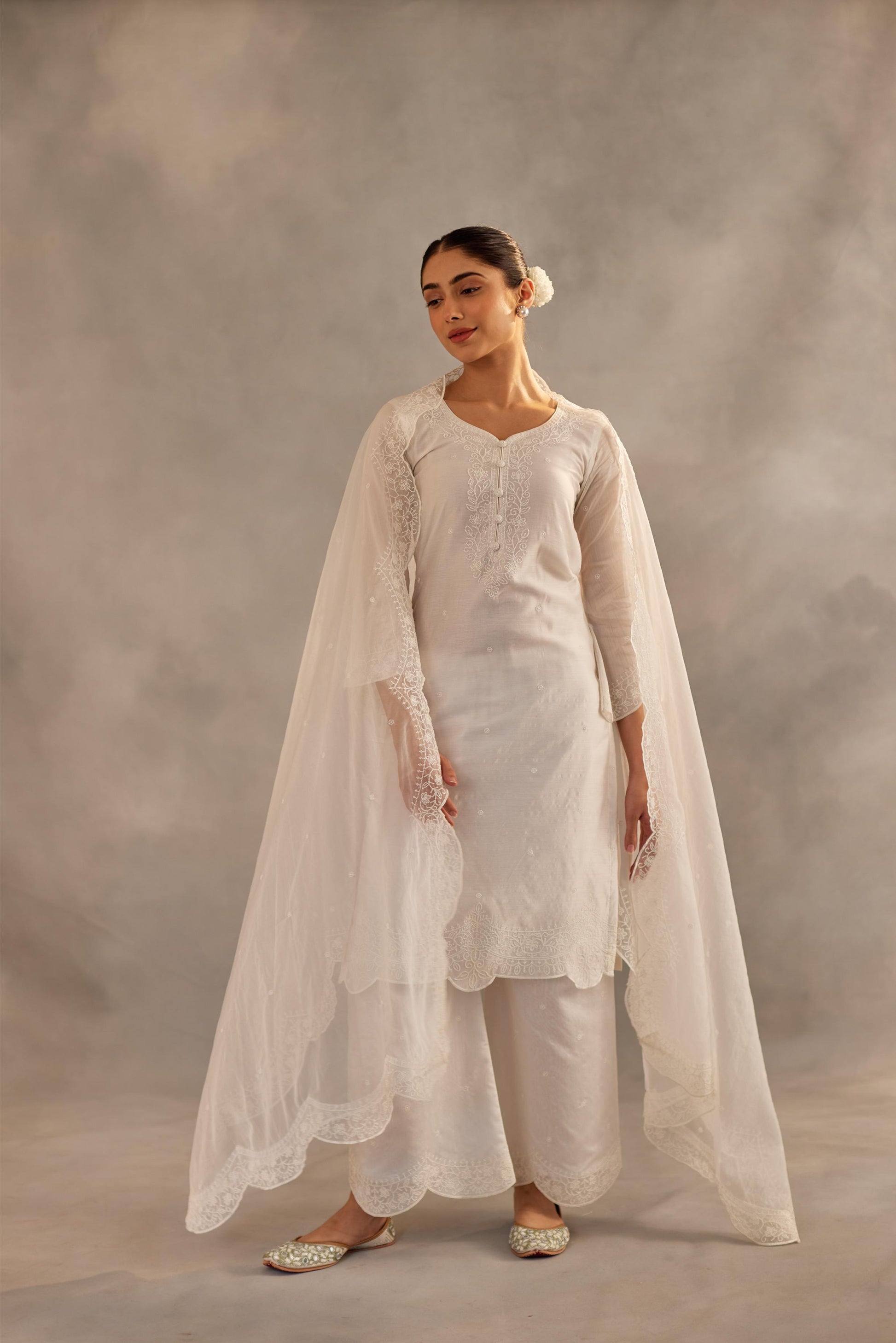 Juhi - Egg White Embroidered Suit Set.- NV