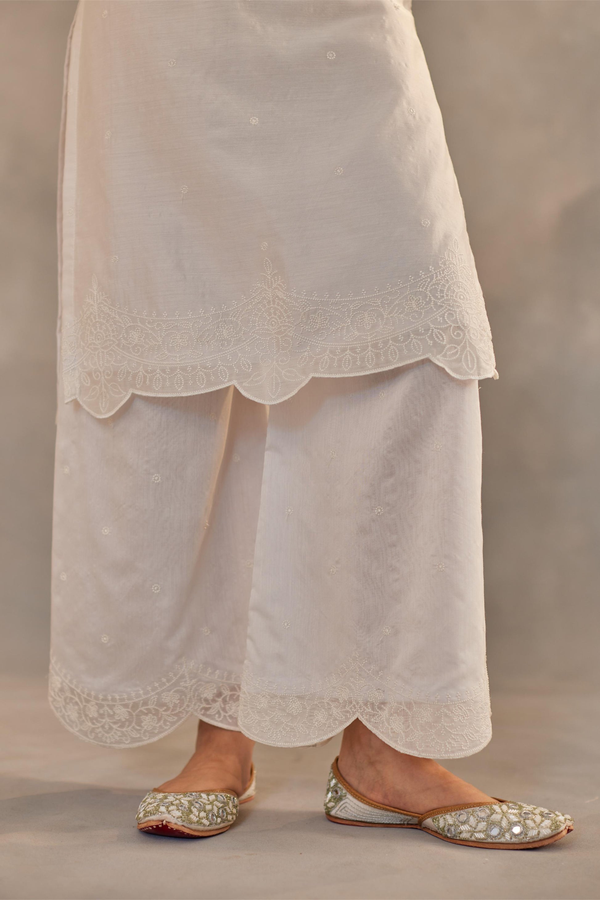 Juhi - Egg White Embroidered Suit Set.- NV