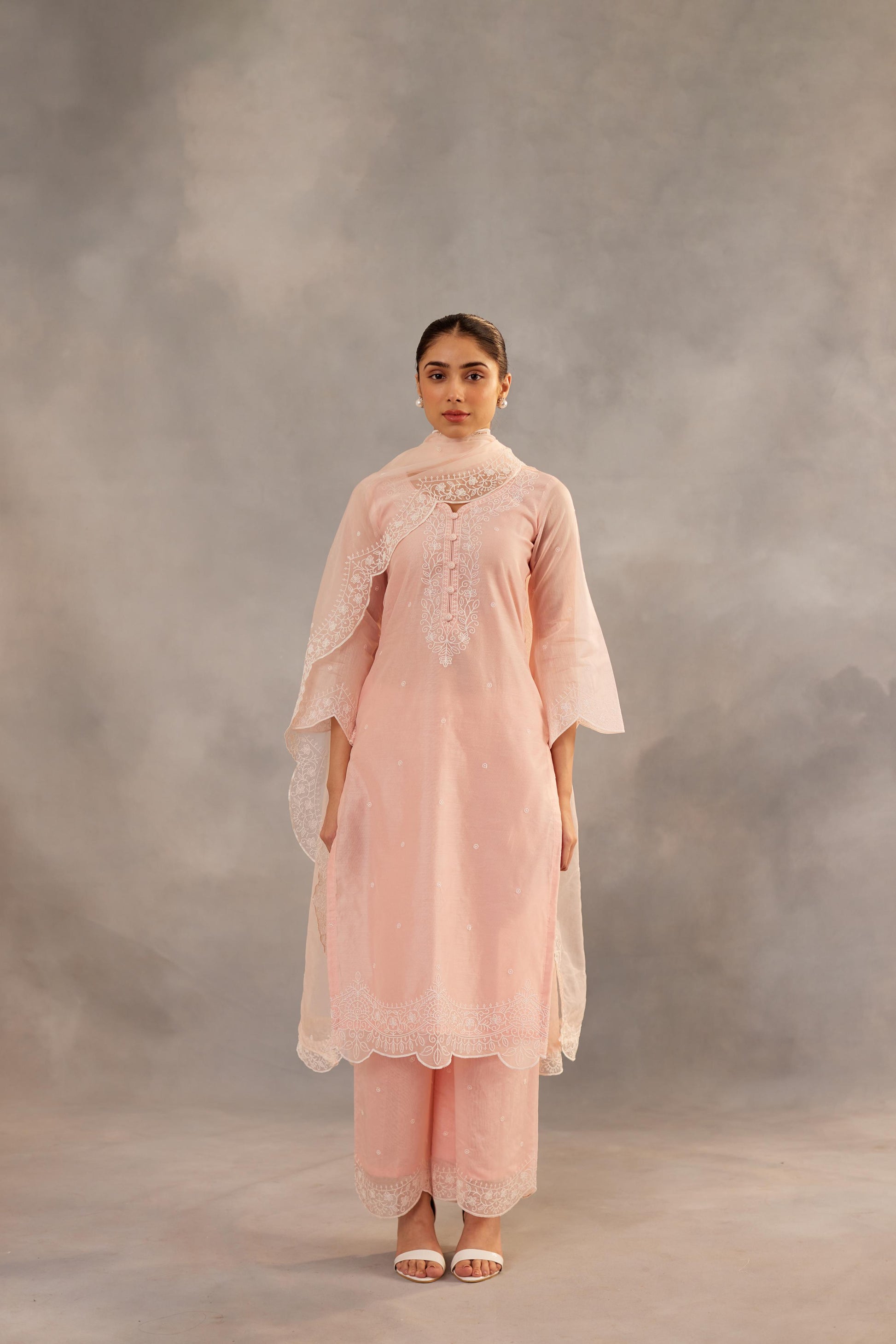 Kamal - Peach Embroidered Suit Set.- NV