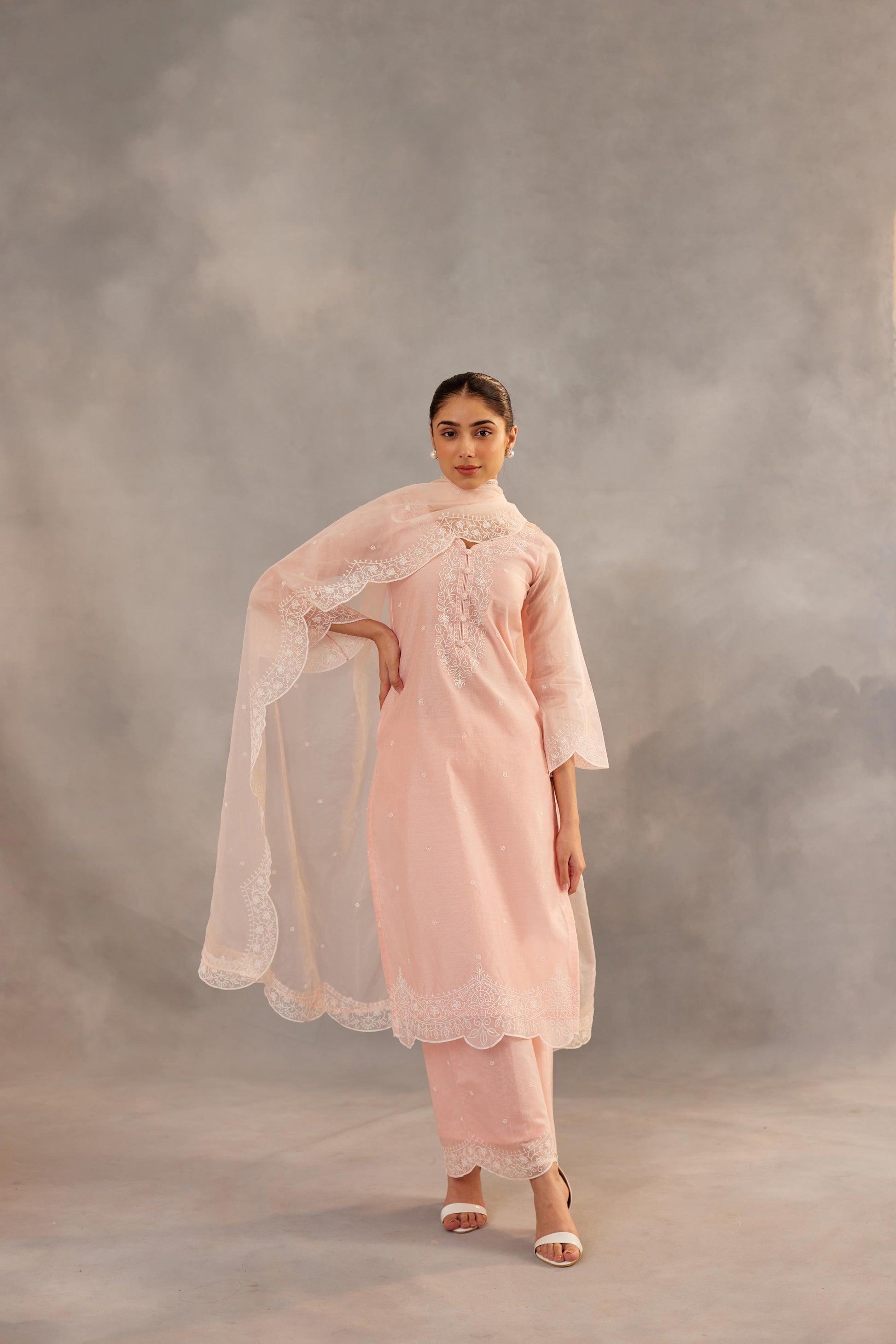 Kamal - Peach Embroidered Suit Set.- NV