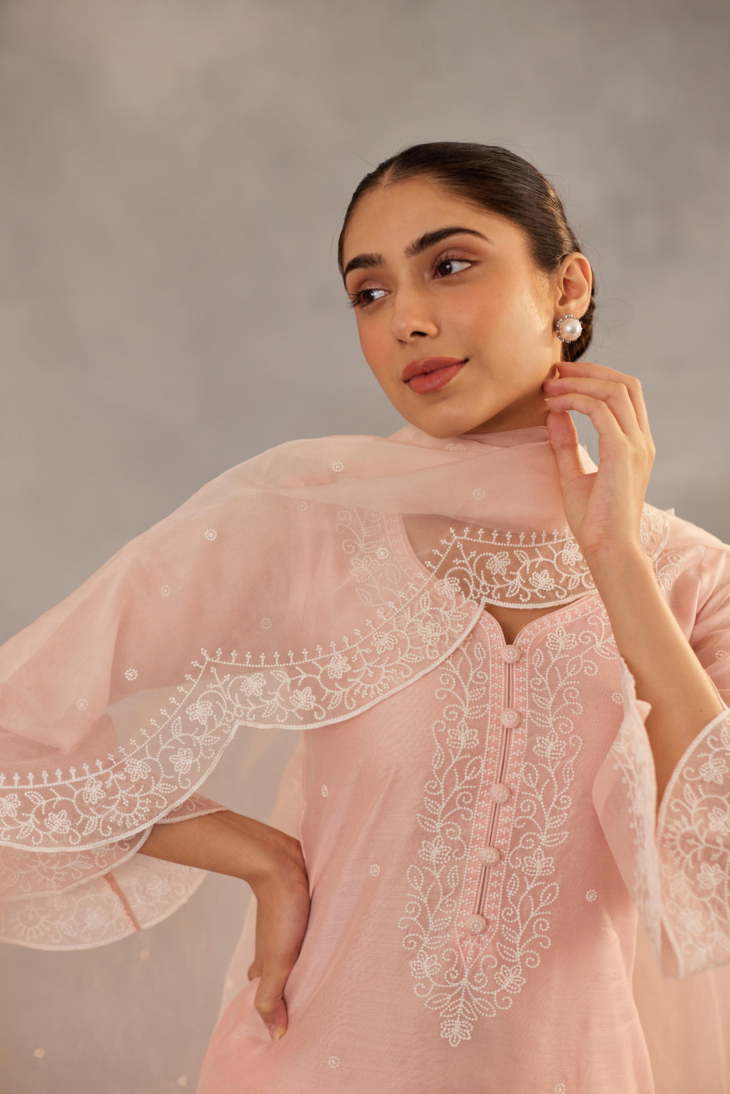 Kamal - Peach Embroidered Suit Set.- NV