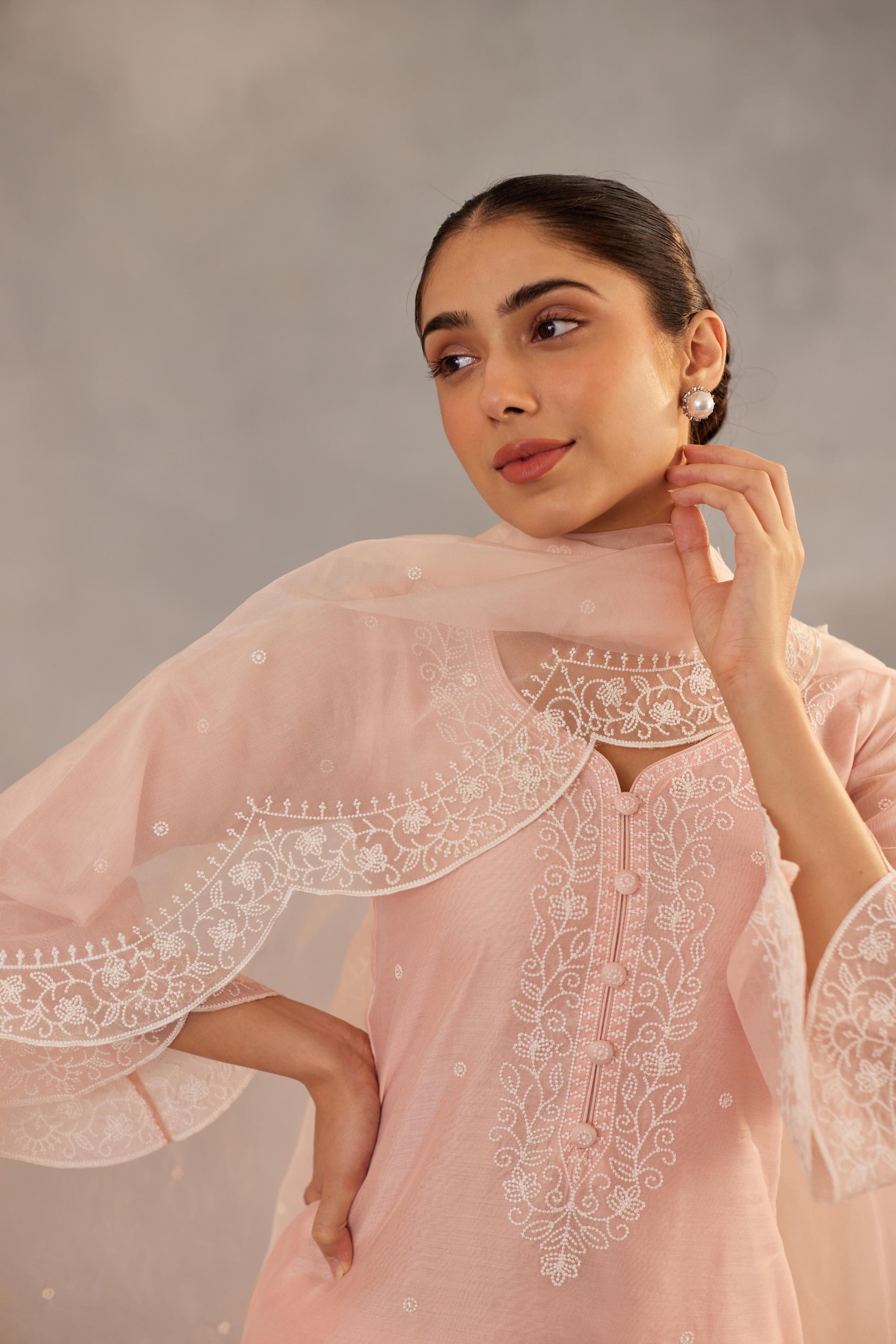 Kamal - Peach Embroidered Suit Set.- NV