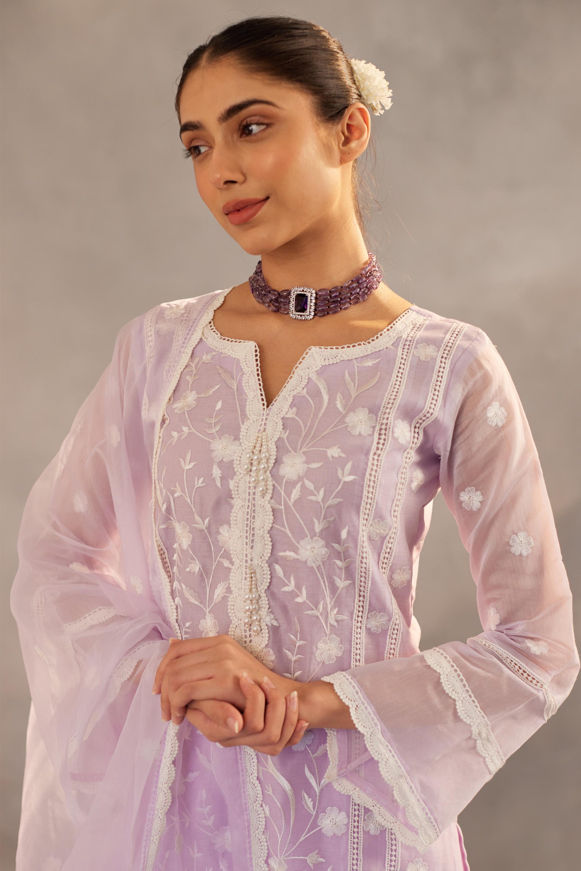 Kalgi - Lavender Embroidered Suit Set.- NV