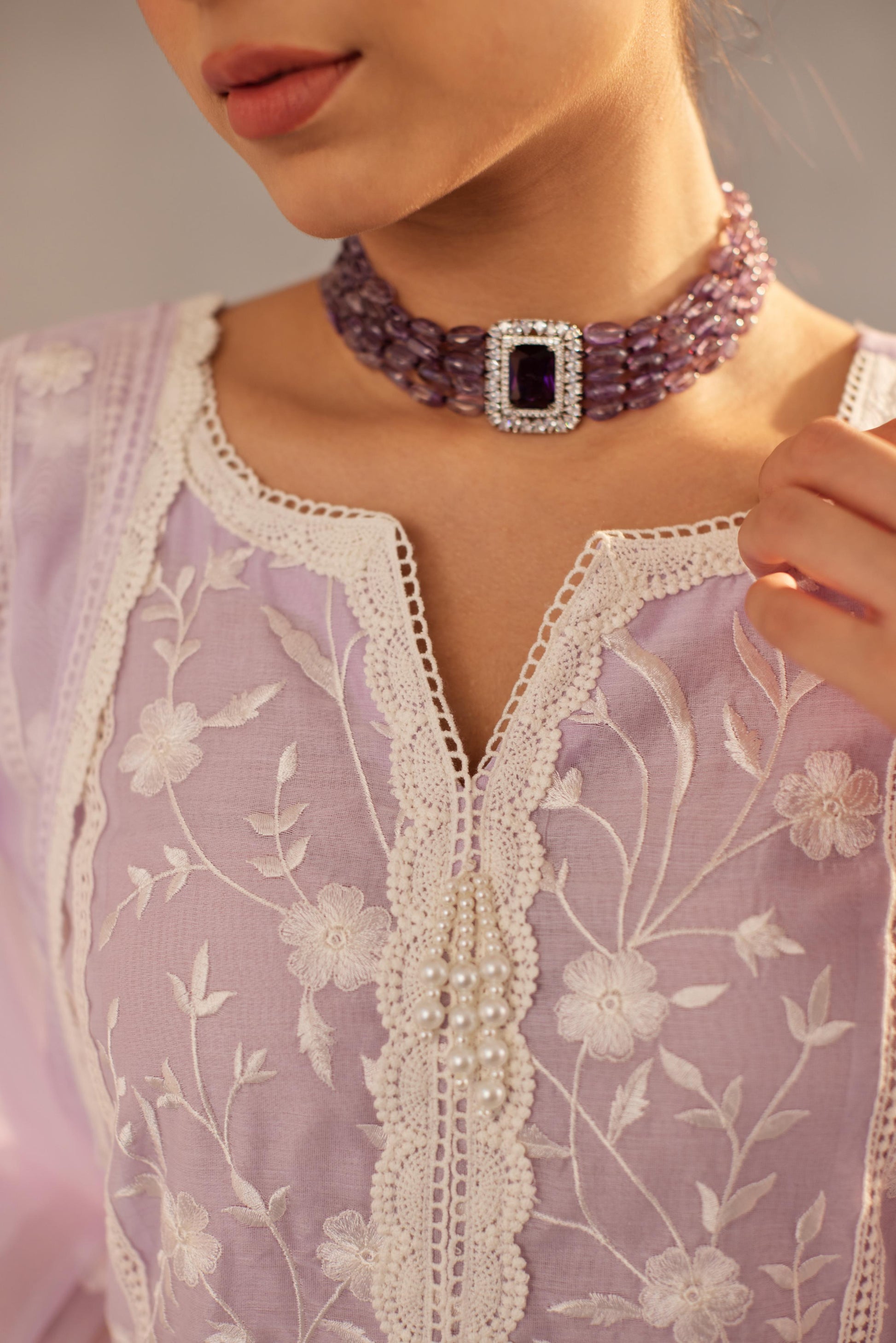 Kalgi - Lavender Embroidered Suit Set.- NV