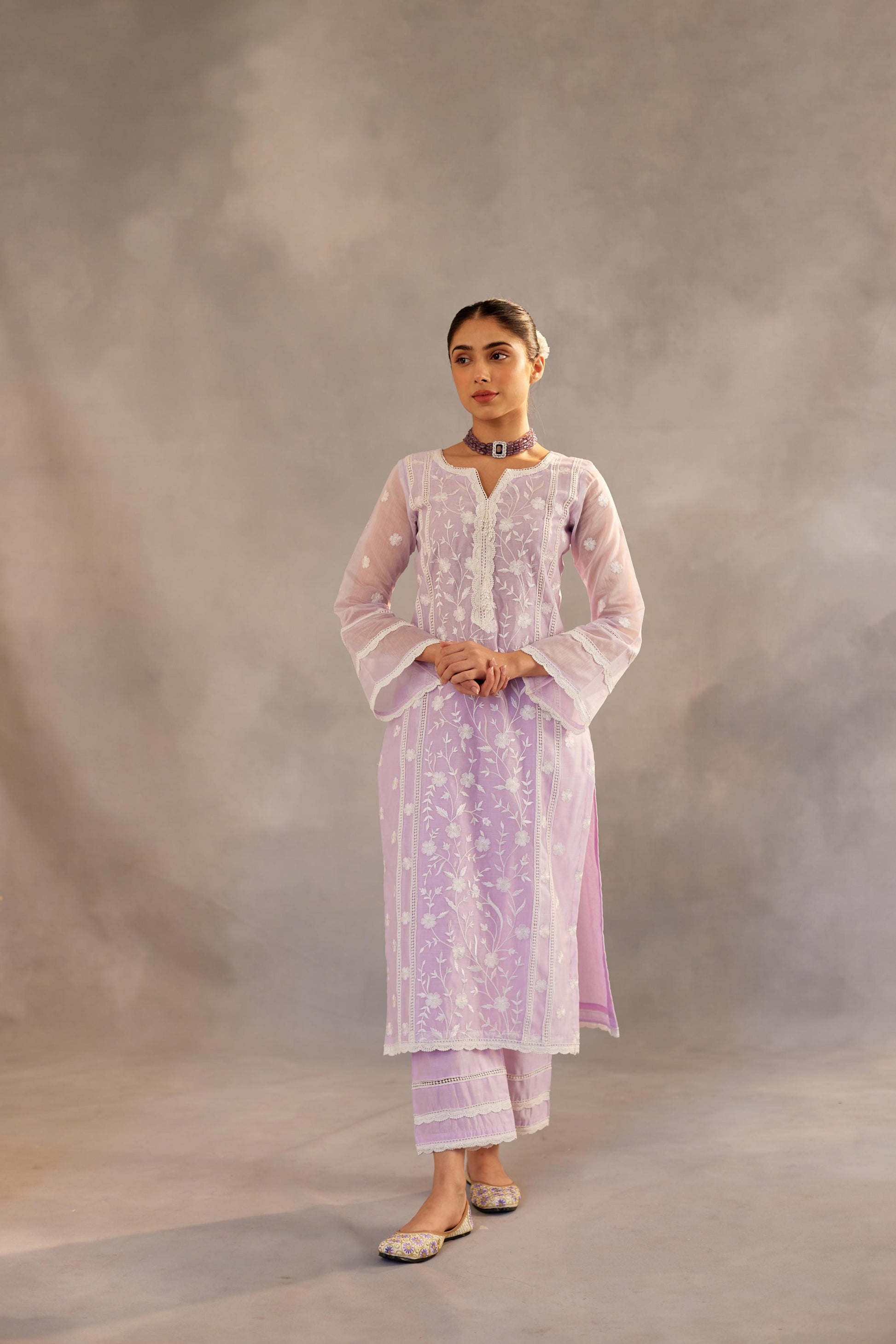 Kalgi - Lavender Embroidered Suit Set.- NV
