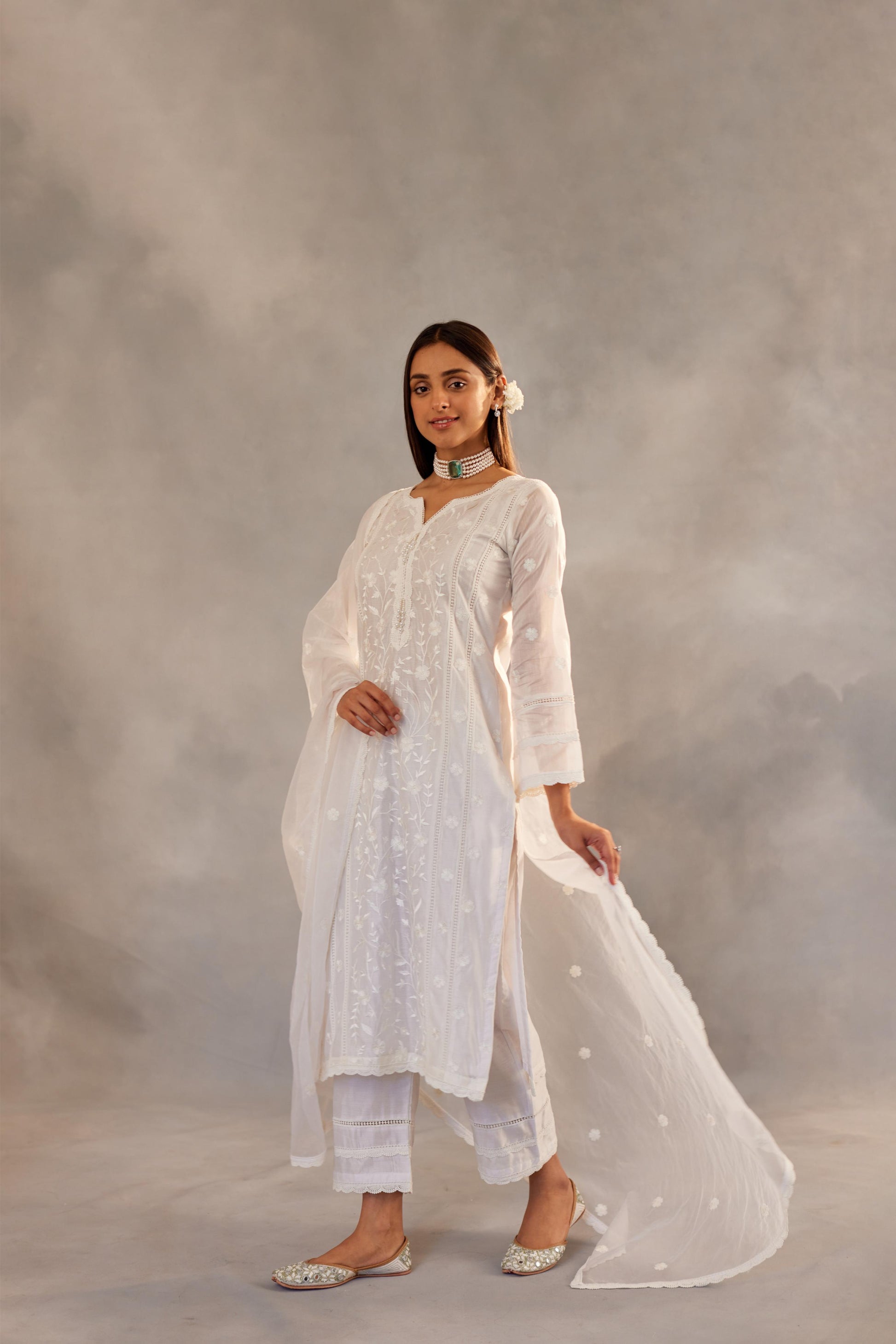 Motiya - Egg White Embroidered Suit Set.- NV