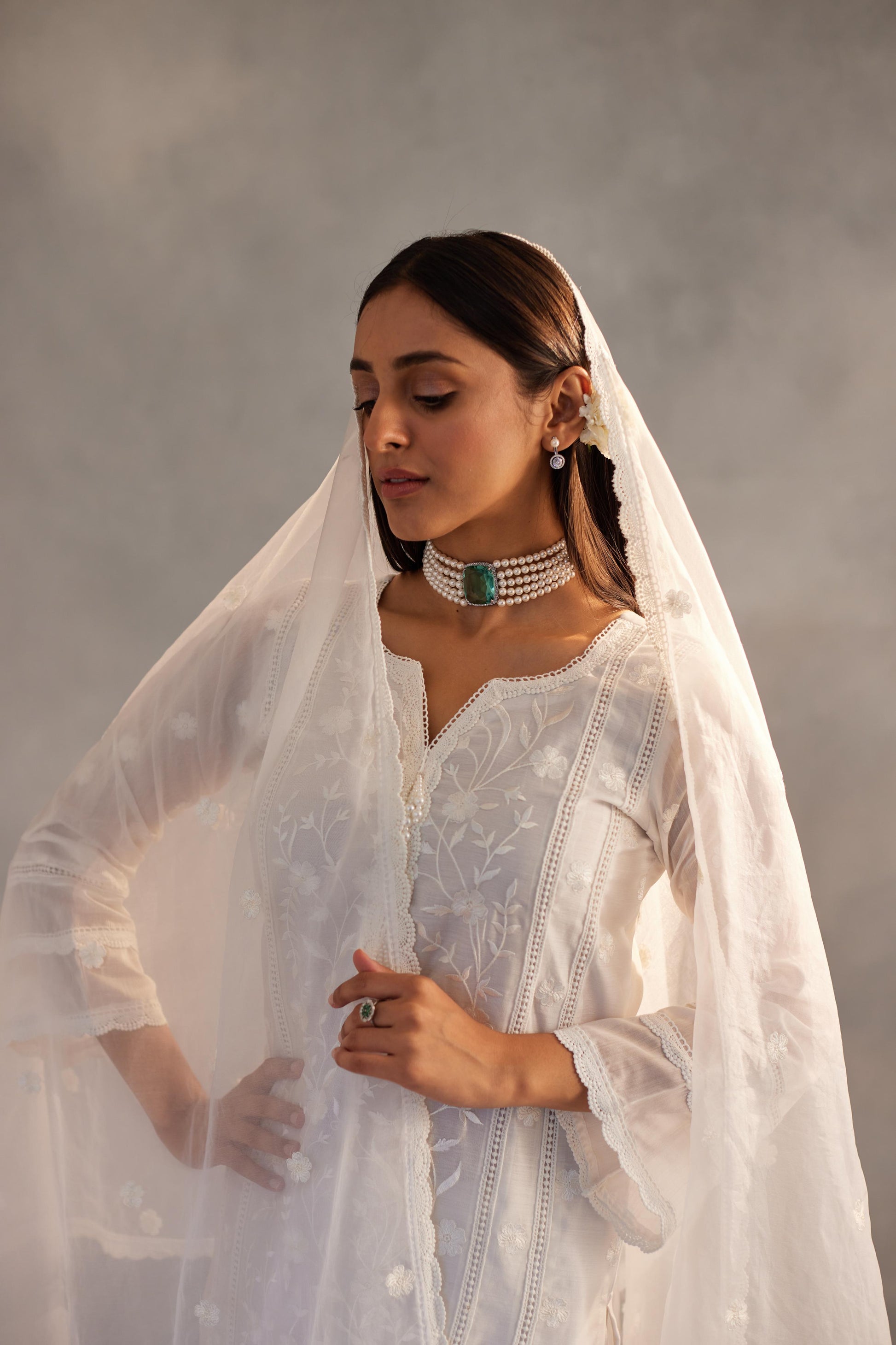 Motiya - Egg White Embroidered Suit Set.- NV