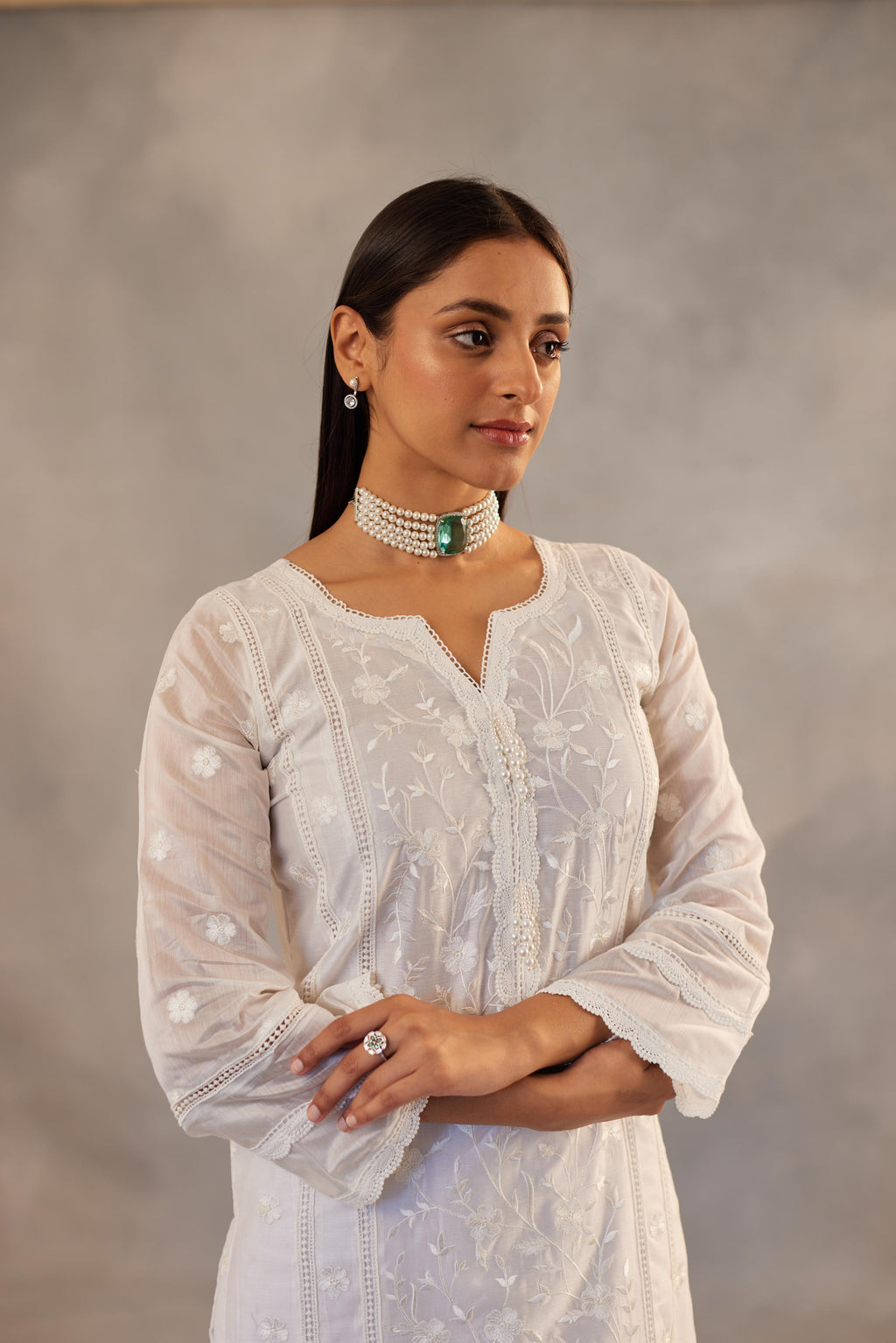 Motiya - Egg White Embroidered Suit Set.- NV