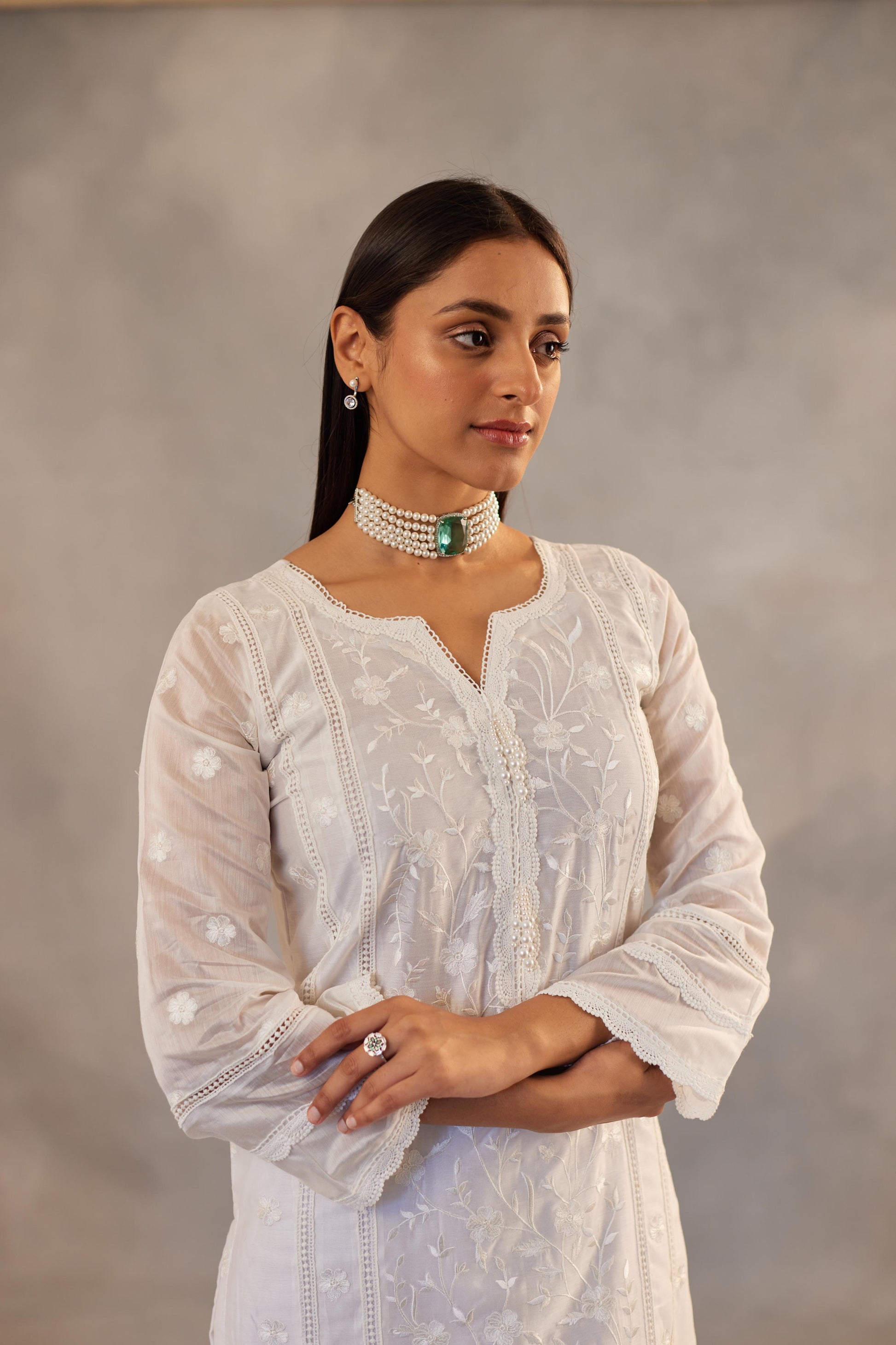 Motiya - Egg White Embroidered Suit Set.- NV