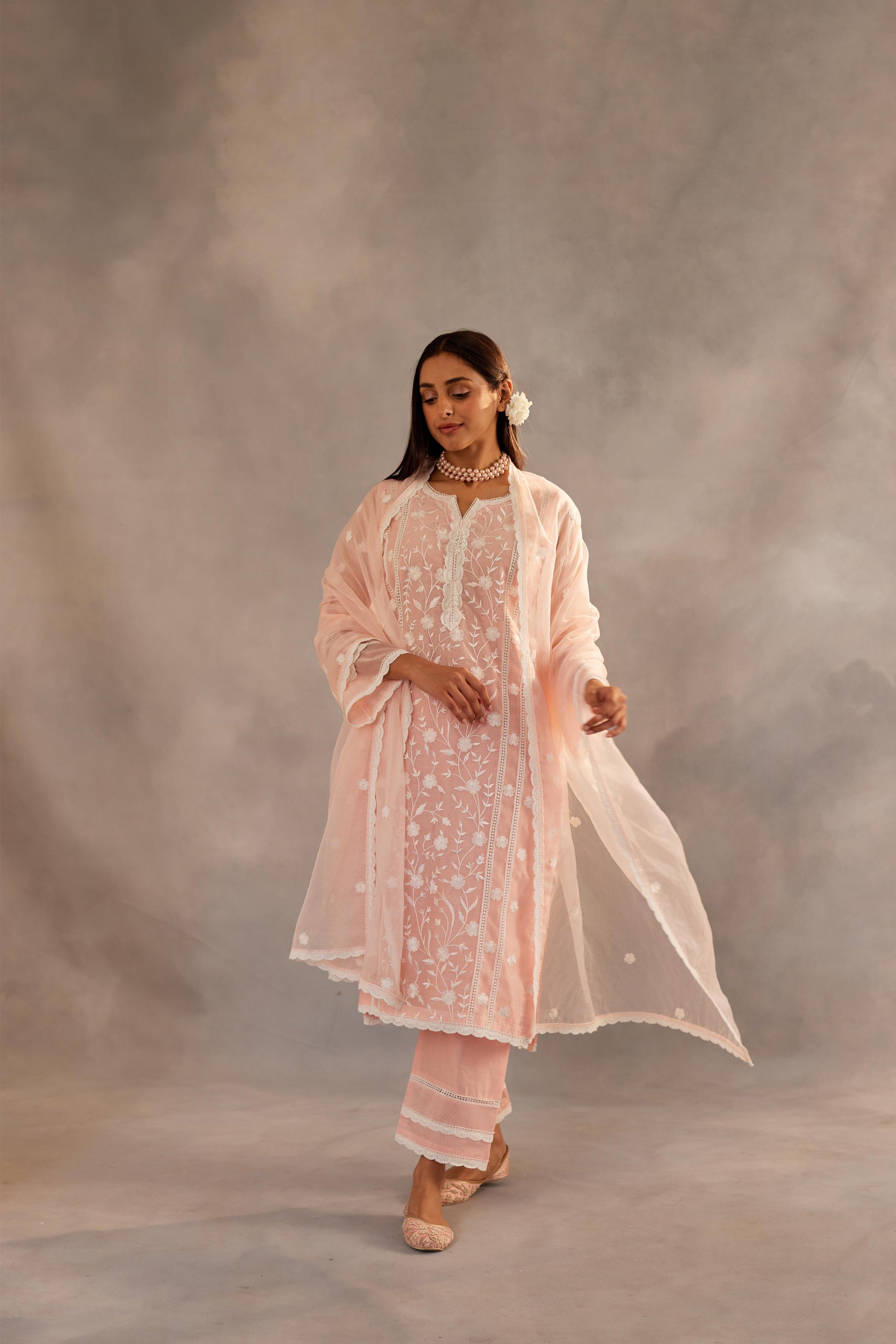 Gulbagh - Peach Embroidered Suit Set.- NV