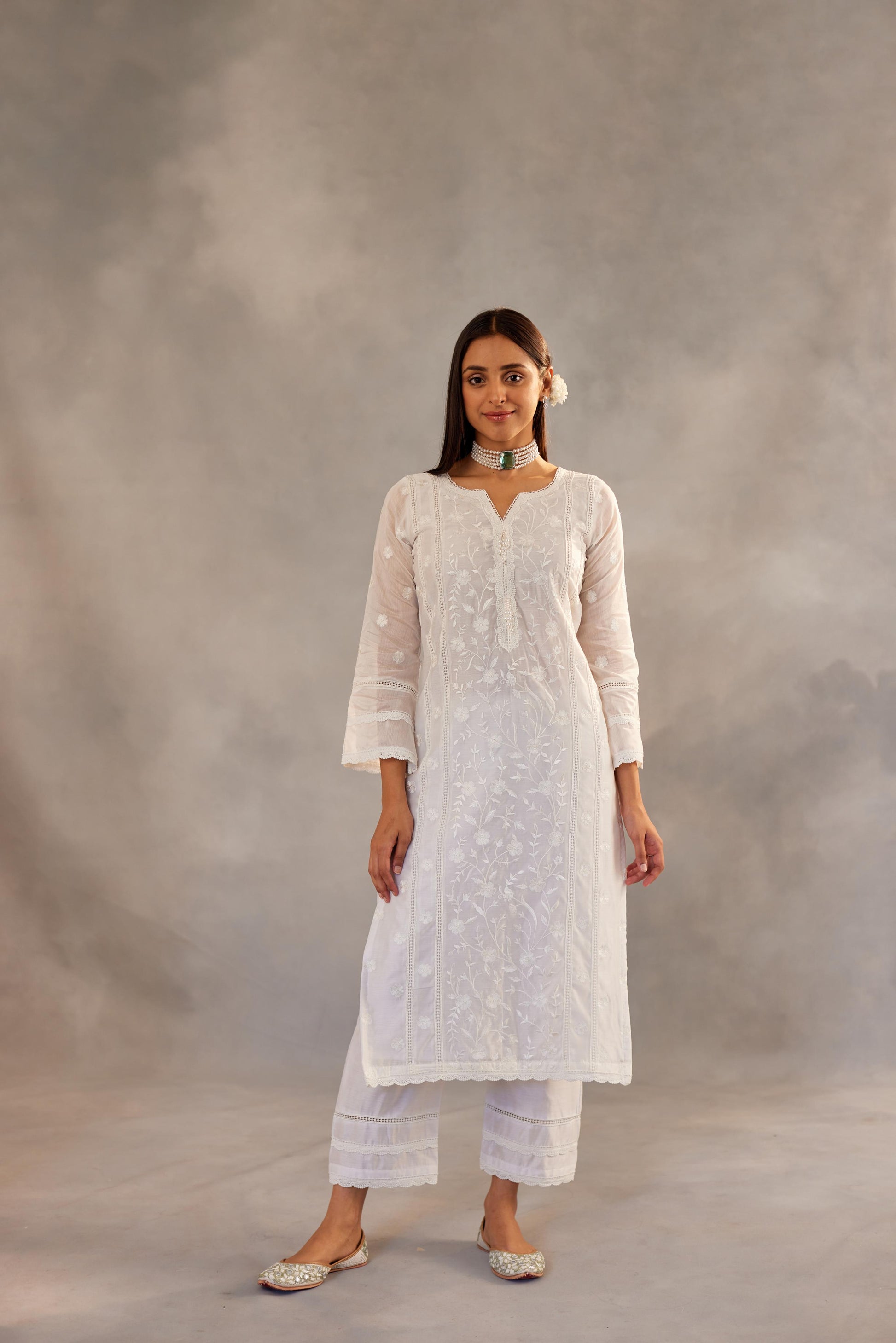 Motiya - Egg White Embroidered Suit Set.- NV