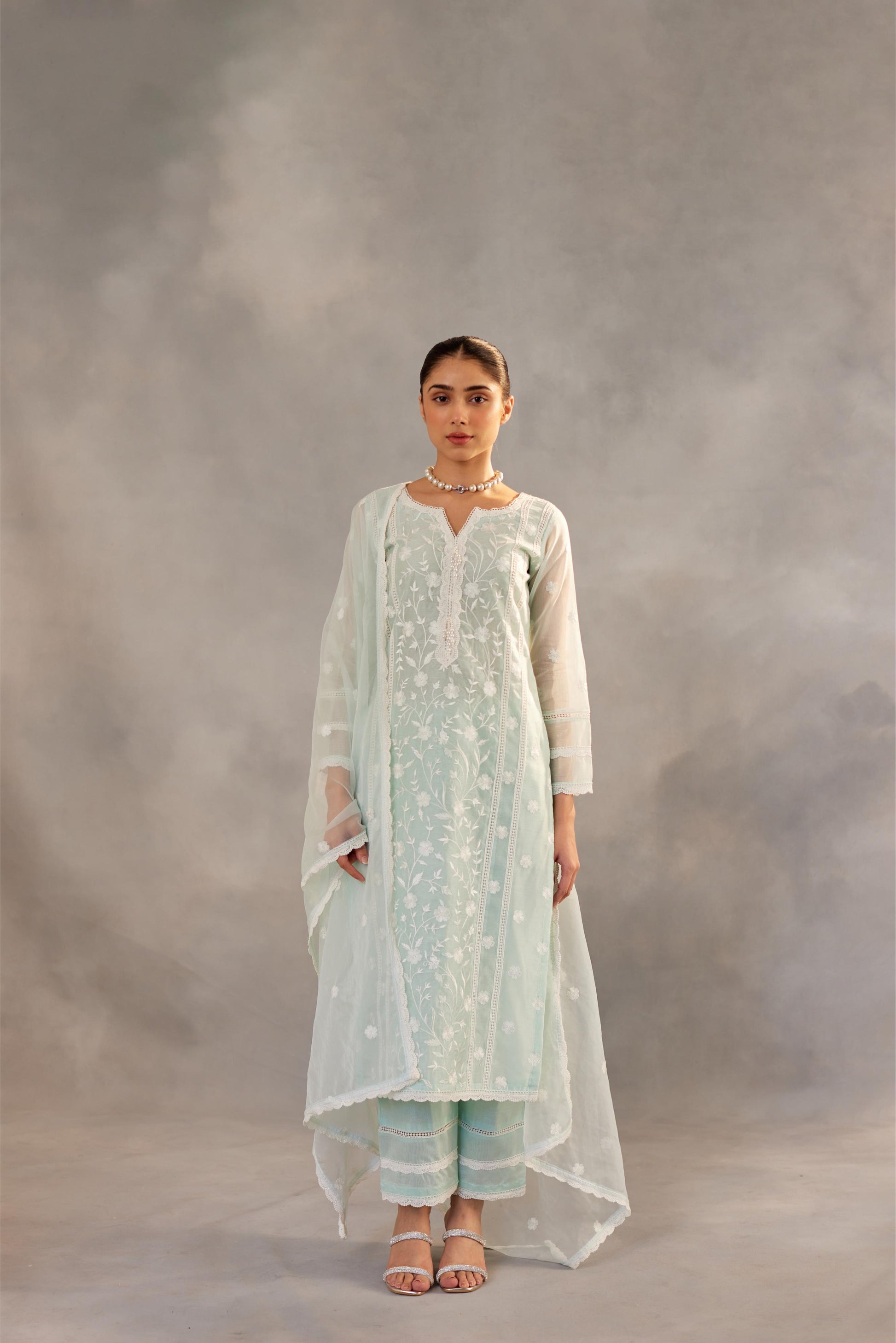 Gulbahar - Mint Green Embroidered Suit Set.- NV