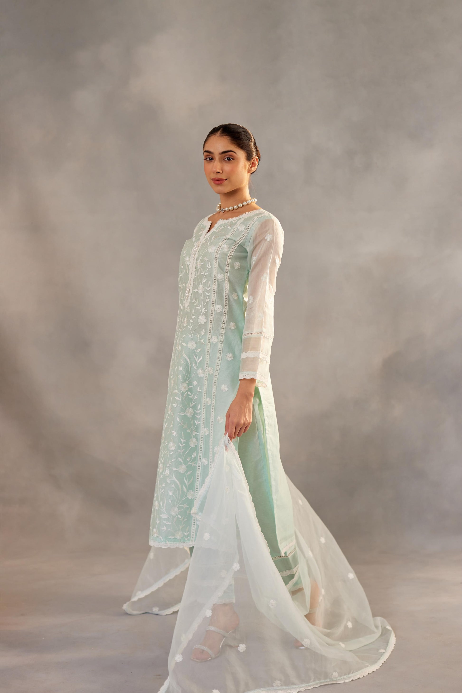 Gulbahar - Mint Green Embroidered Suit Set.- NV