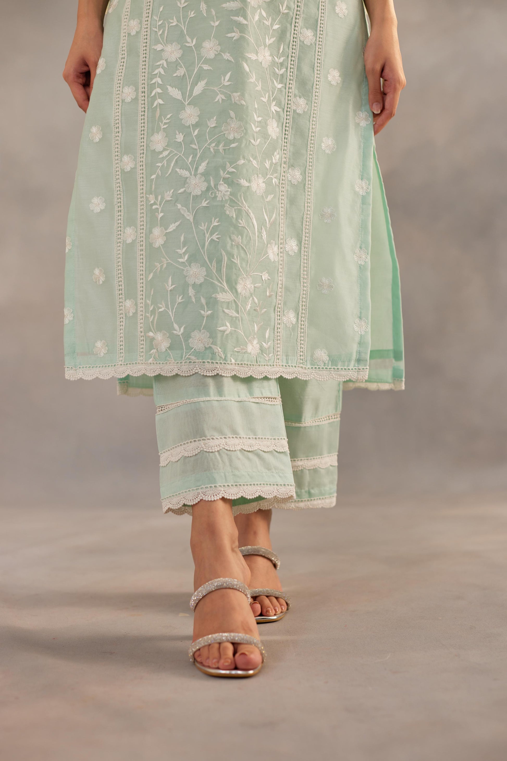 Gulbahar - Mint Green Embroidered Suit Set.- NV