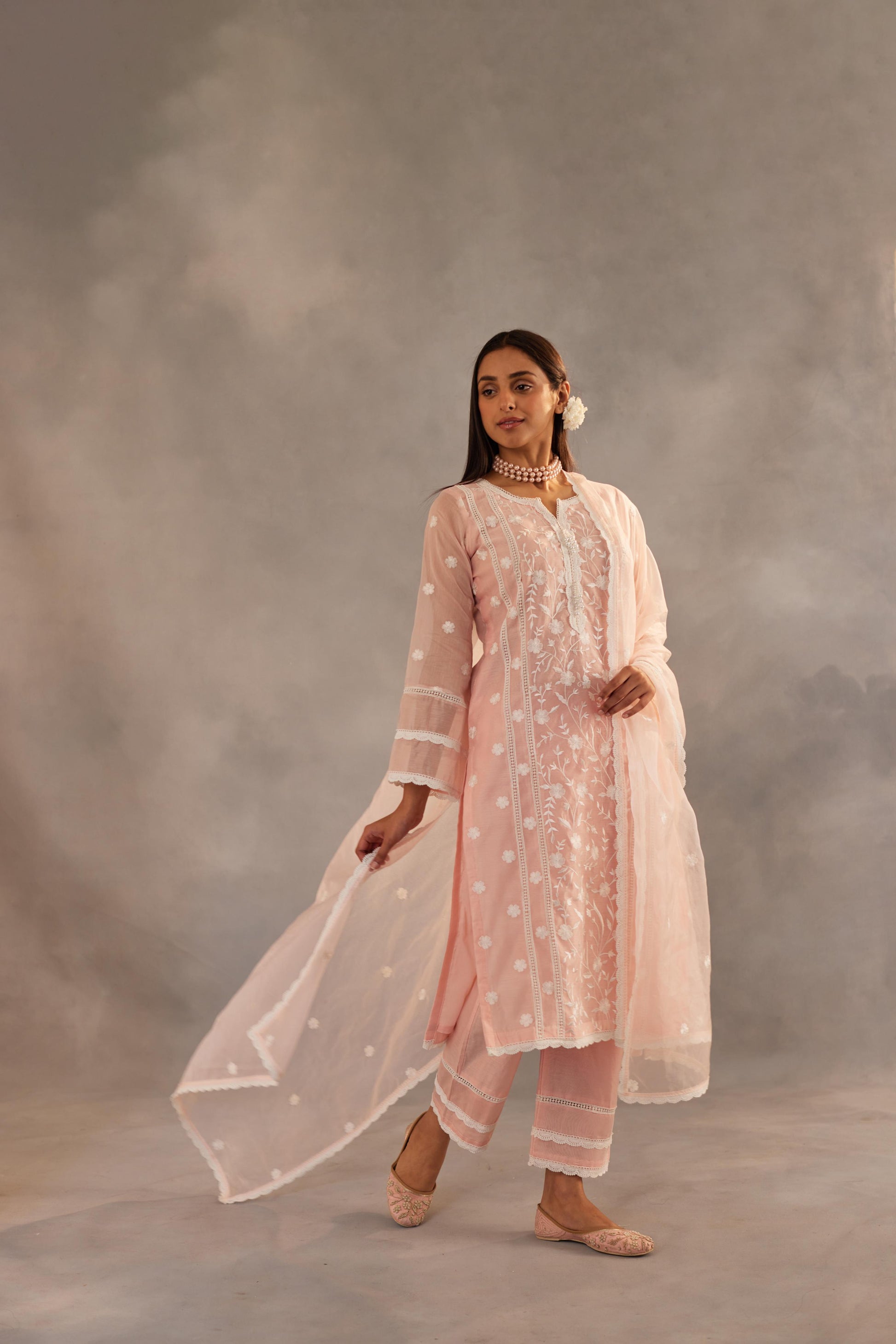 Gulbagh - Peach Embroidered Suit Set.- NV