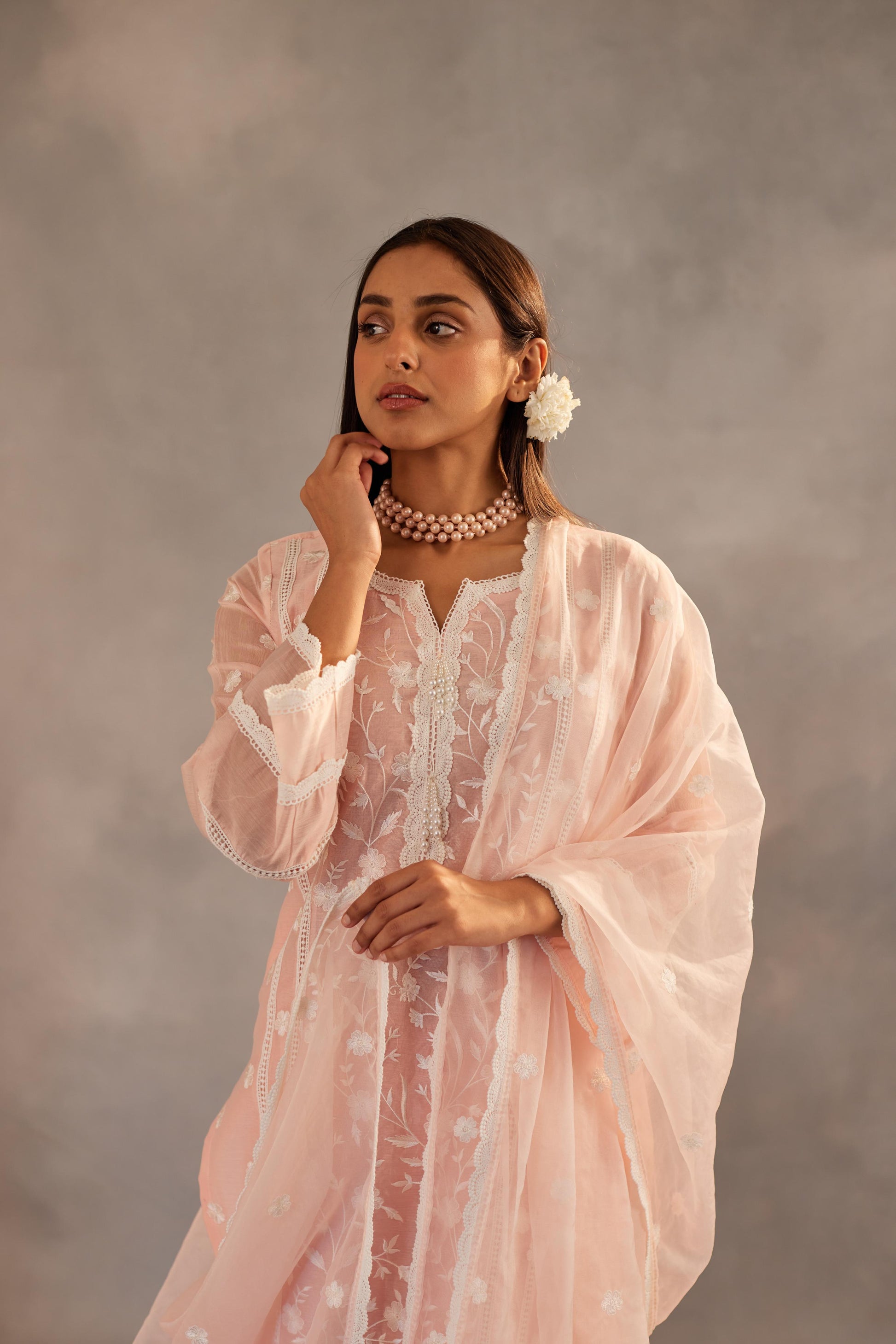 Gulbagh - Peach Embroidered Suit Set.- NV