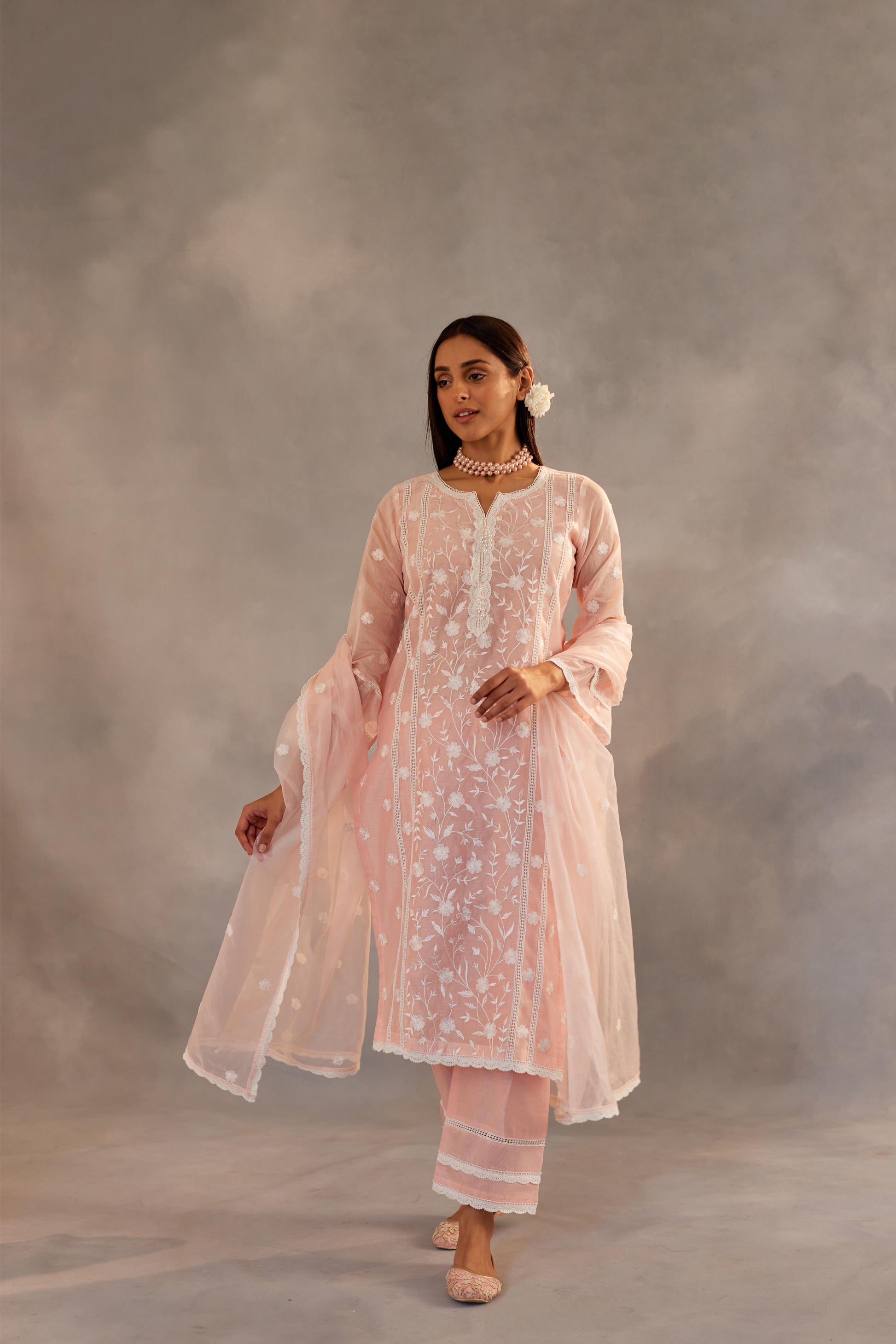 Gulbagh - Peach Embroidered Suit Set.- NV