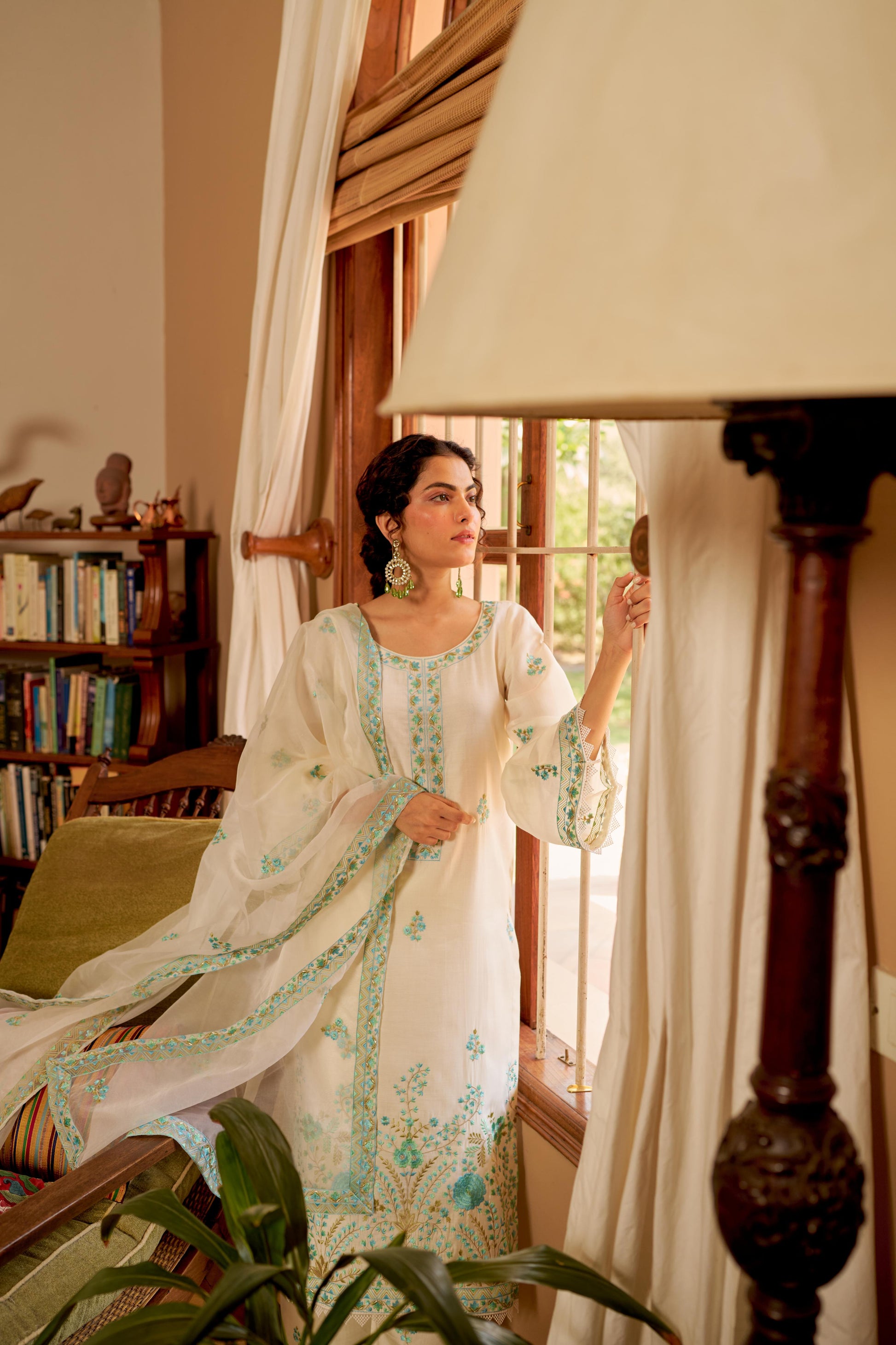 Asoniya - Ivory White Chanderi Embroidered Suit Set.- NV
