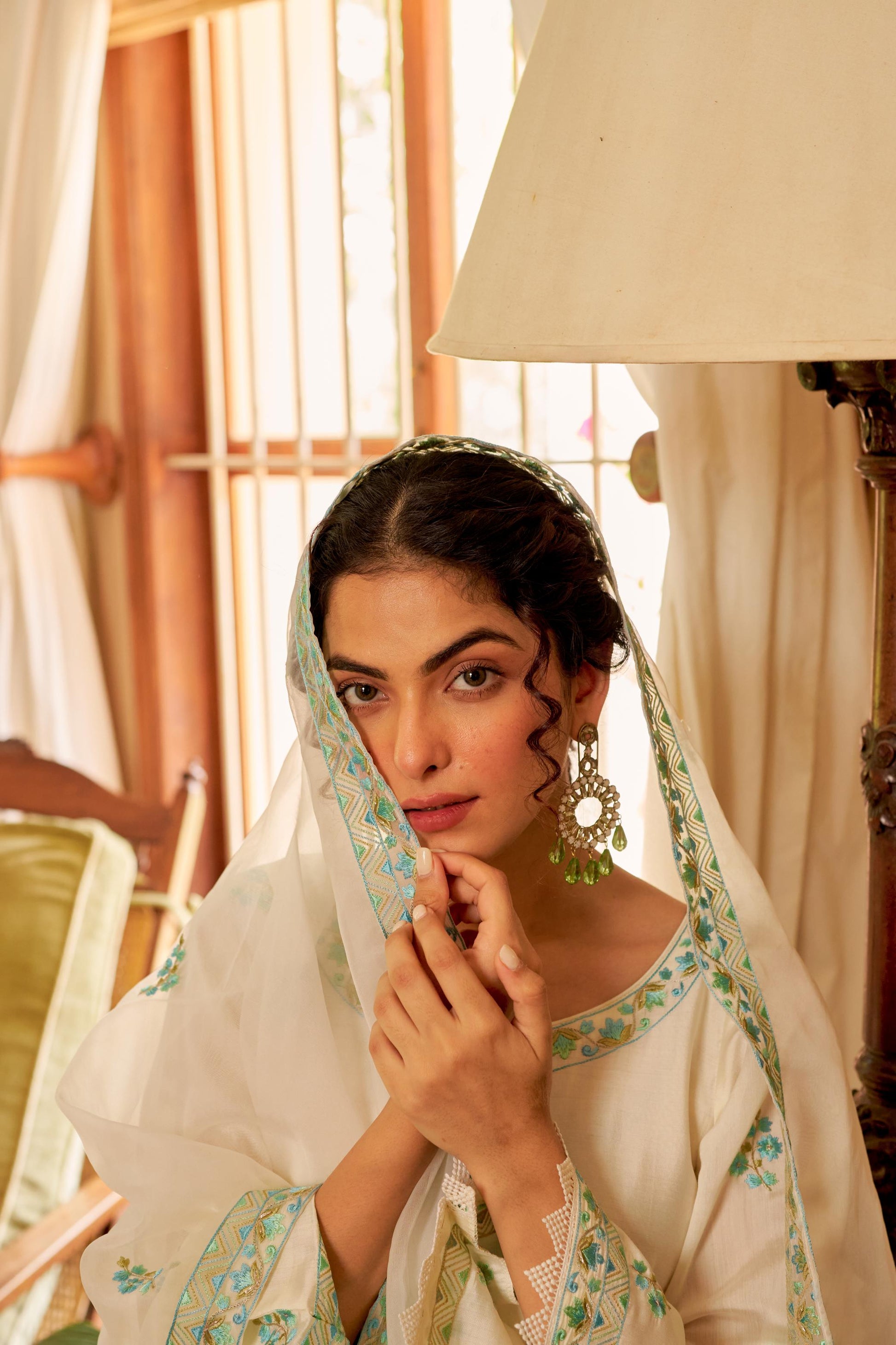 Asoniya - Ivory White Chanderi Embroidered Suit Set.- NV