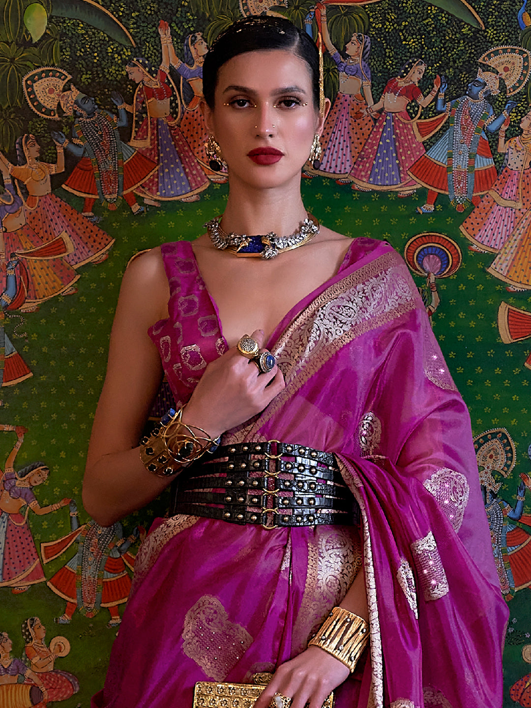 Organza Purple Embellished Designer Saree With Blouse