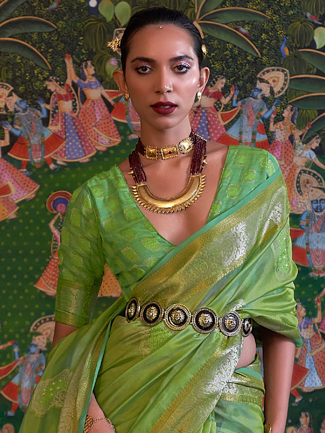 Organza Green Embellished Designer Saree With Blouse