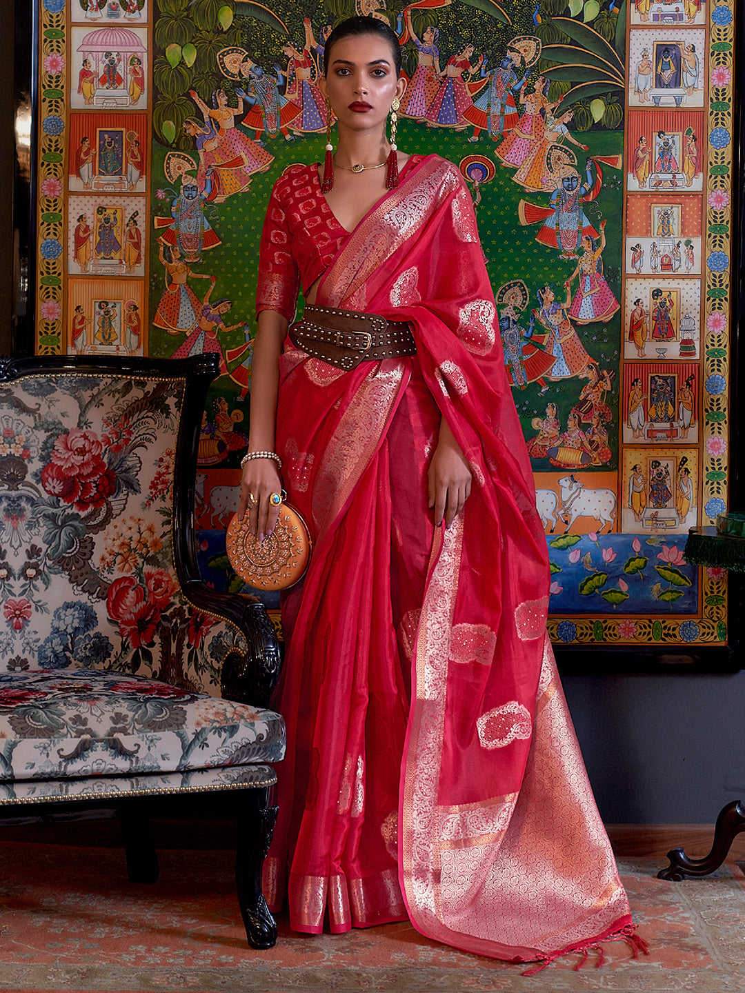 Organza Pink Embellished Designer Saree With Blouse