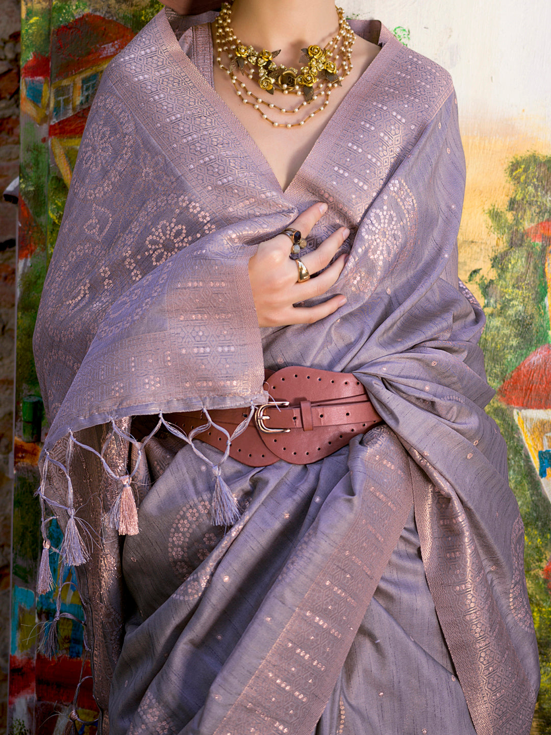 Silk Blend Violet Woven Design Designer Saree With Blouse