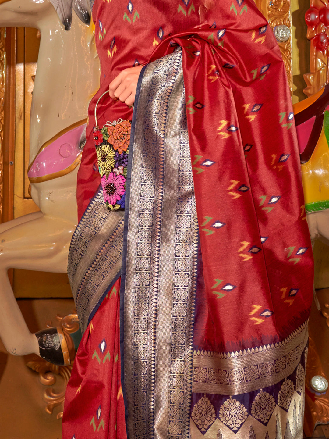 Silk Blend Maroon Woven Design Designer Saree With Blouse