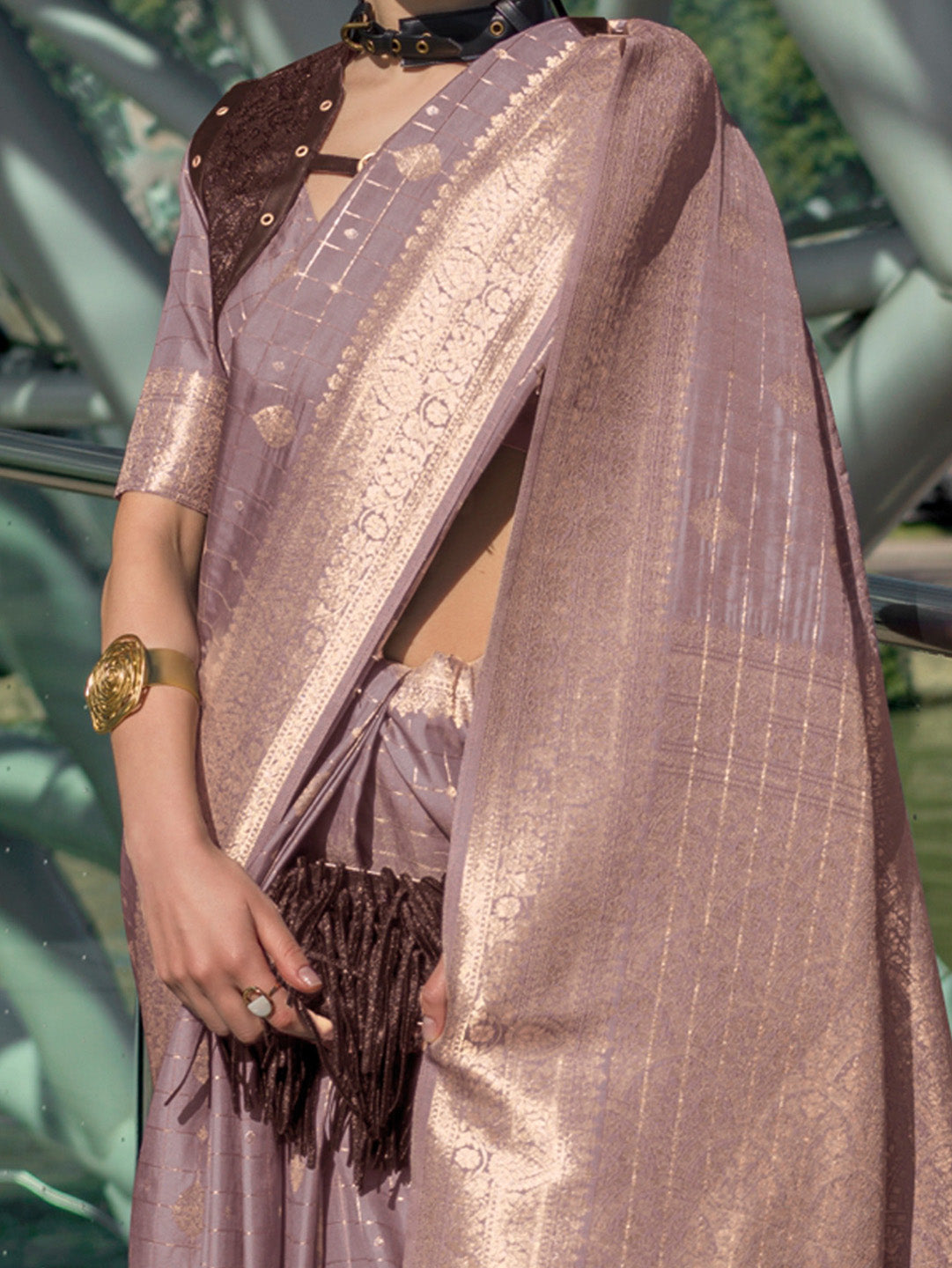 Silk Blend Mauve Woven Design Designer Saree With Blouse