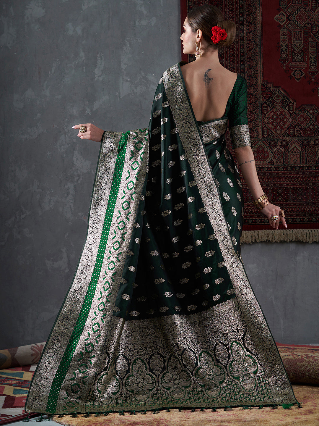 Satin Silk Green Woven Design Designer Saree With Blouse