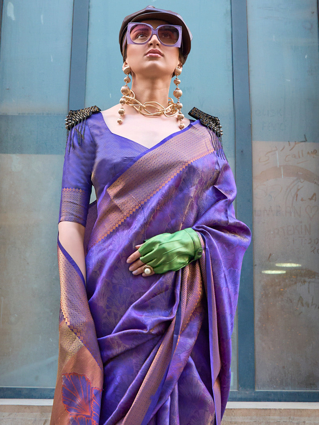 Organza Lavendar Woven Design Designer Saree With Blouse