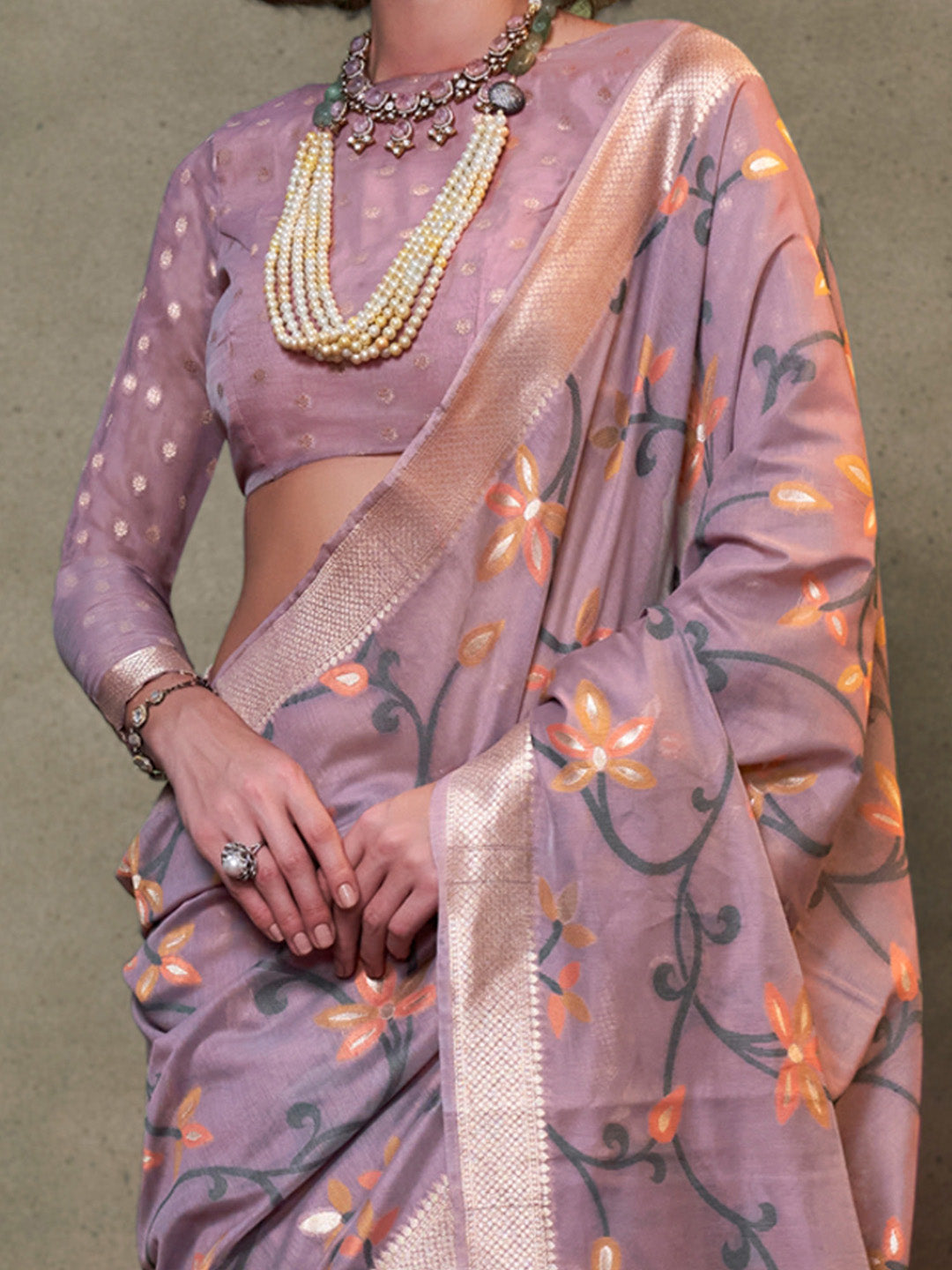 Silk Blend Lavendar Woven Design Designer Saree With Blouse