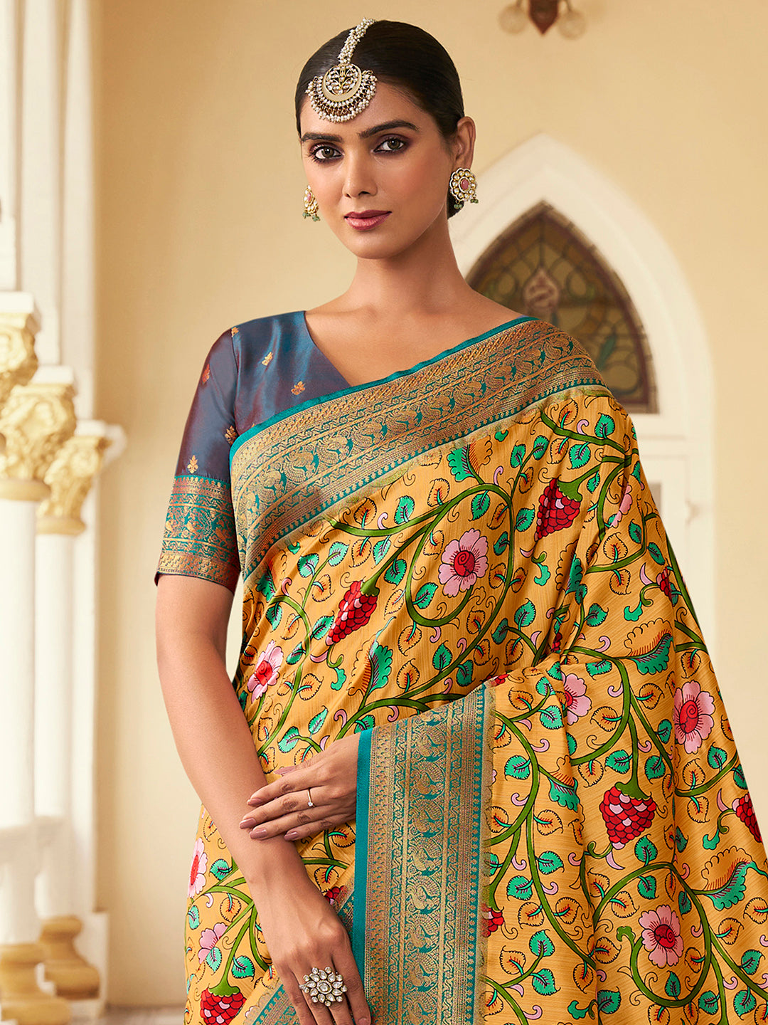 Satin Silk Yellow Woven Design Designer Saree With Blouse