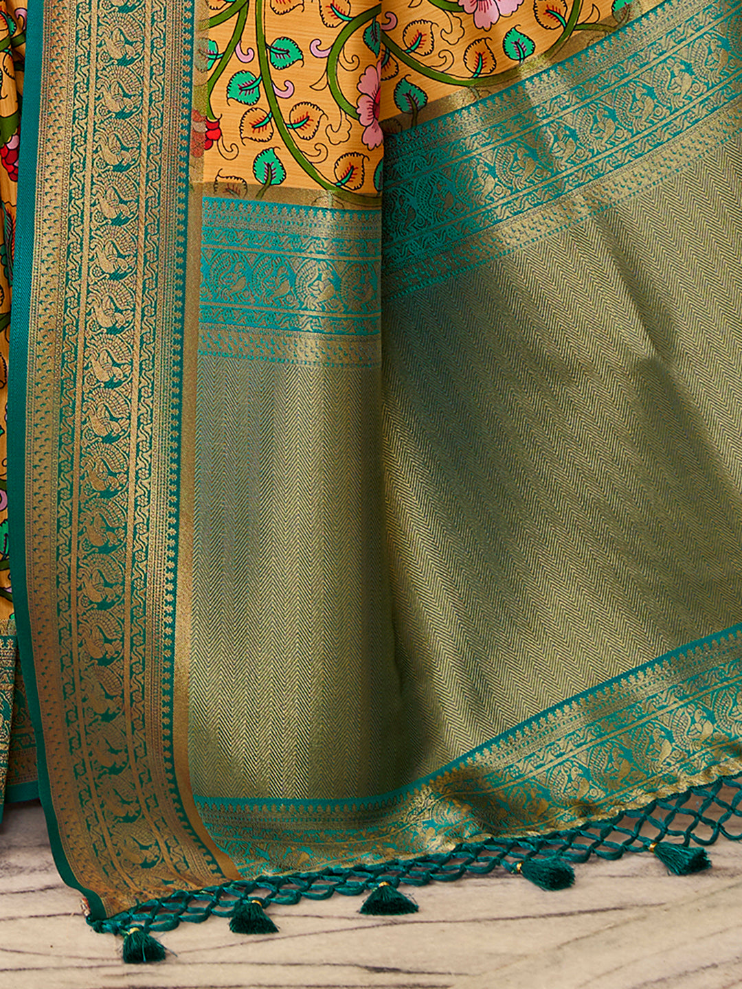 Satin Silk Yellow Woven Design Designer Saree With Blouse
