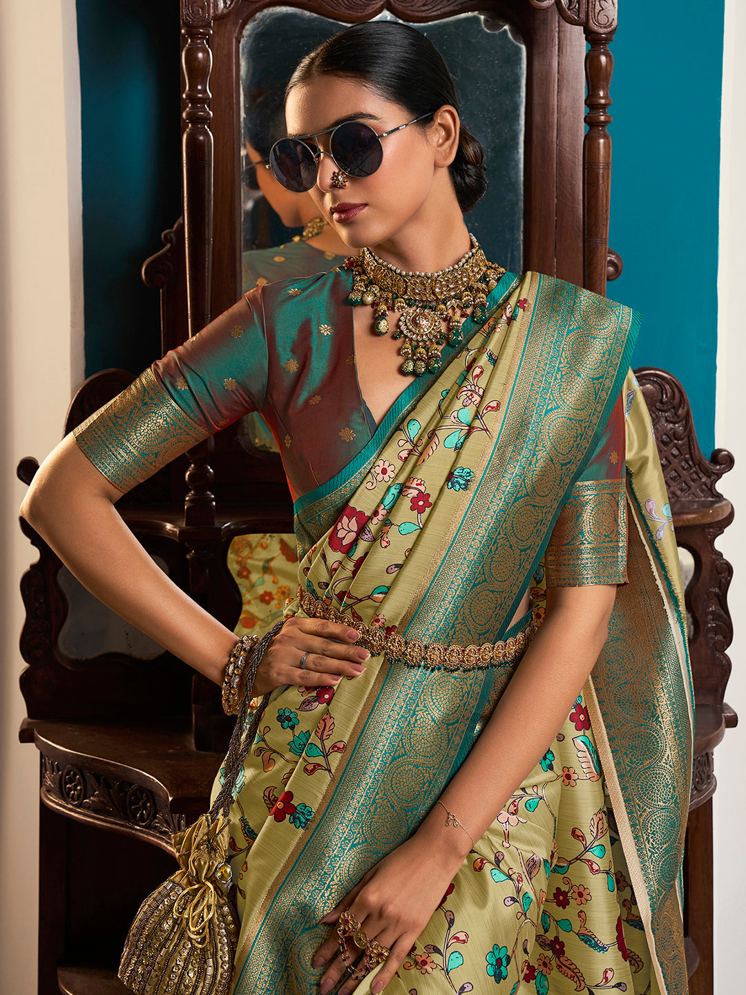 Satin Silk Light Green Woven Design Designer Saree With Blouse