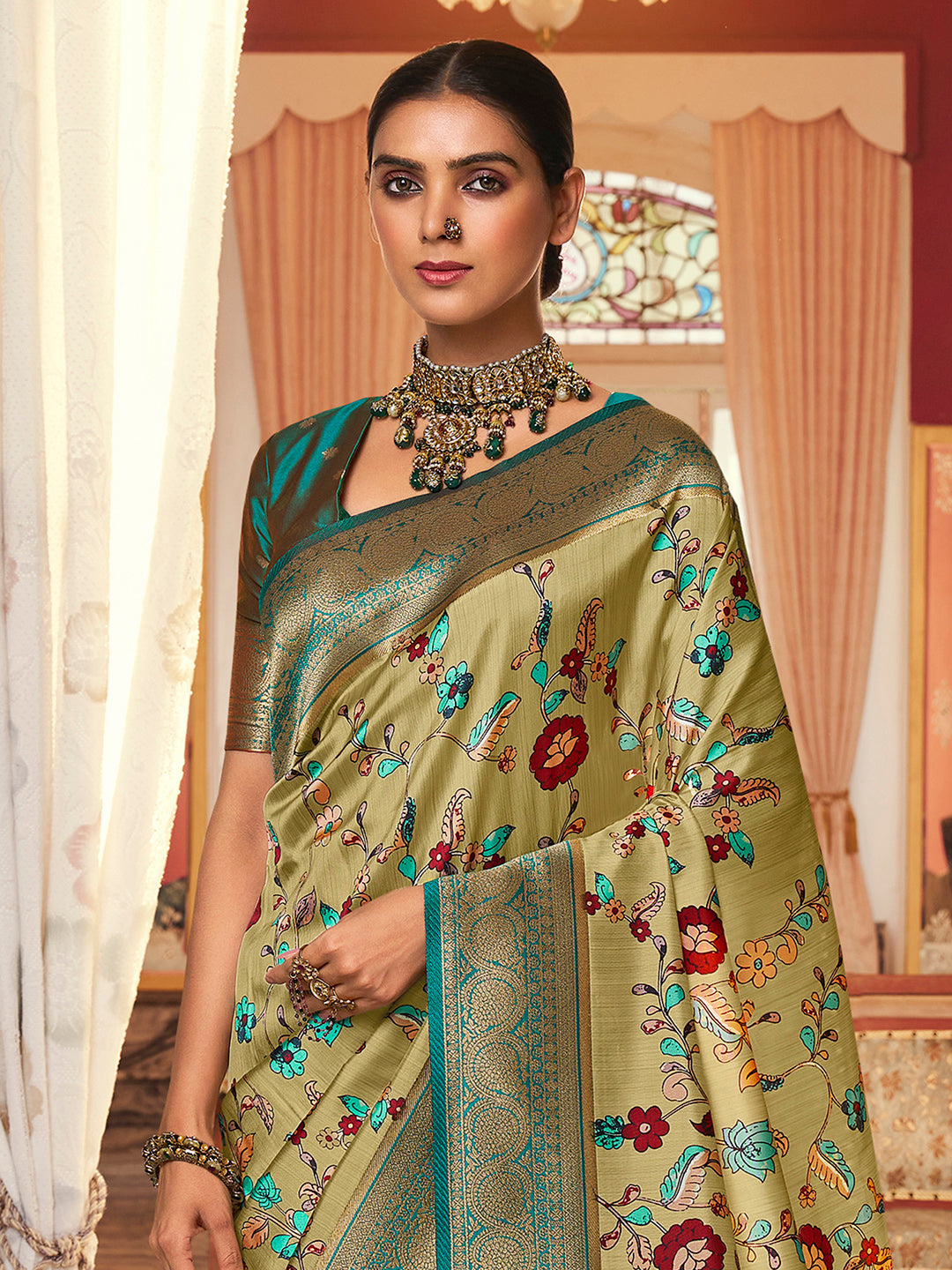 Satin Silk Light Green Woven Design Designer Saree With Blouse