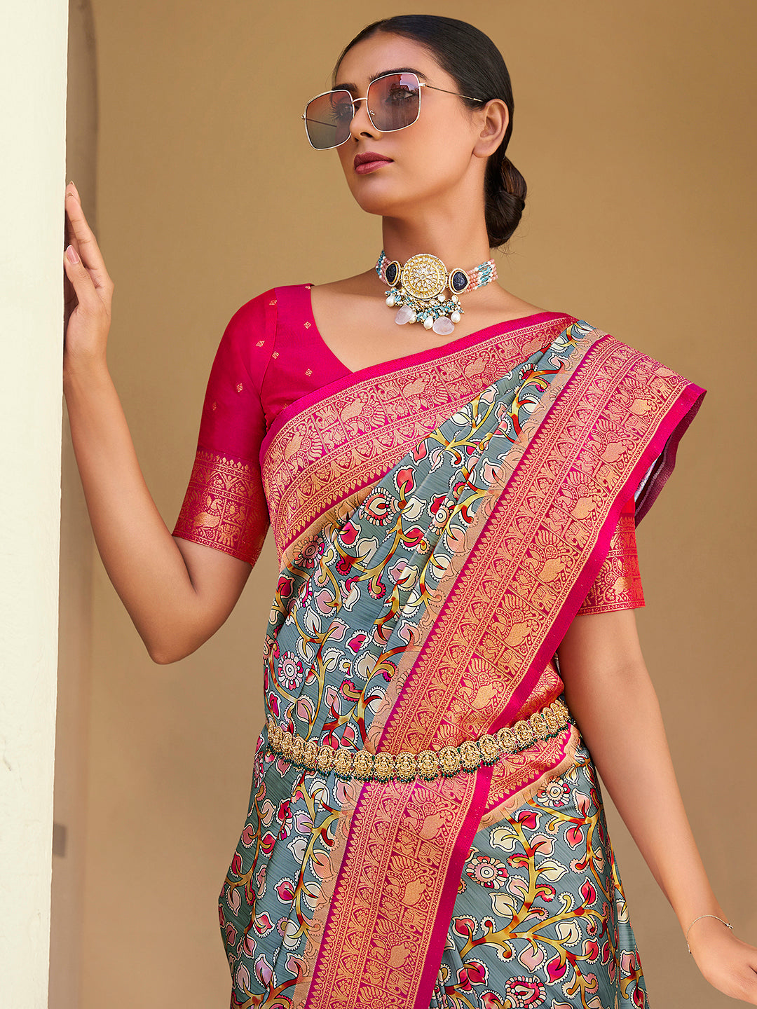 Satin Silk Grey Woven Design Designer Saree With Blouse