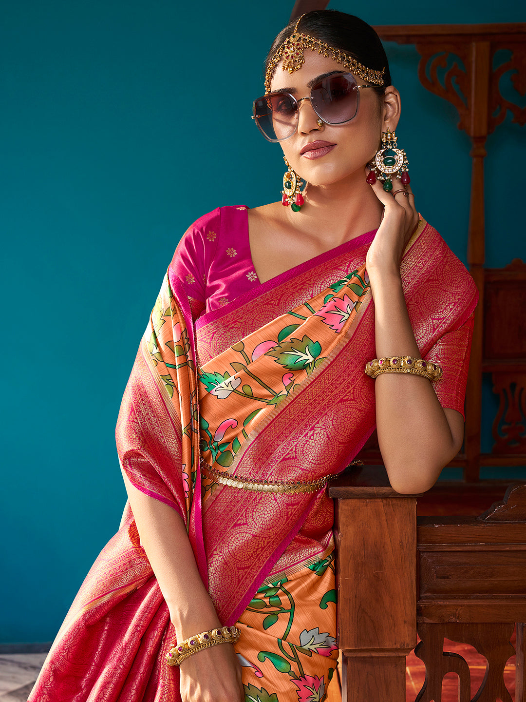 Satin Silk Orange Woven Design Designer Saree With Blouse
