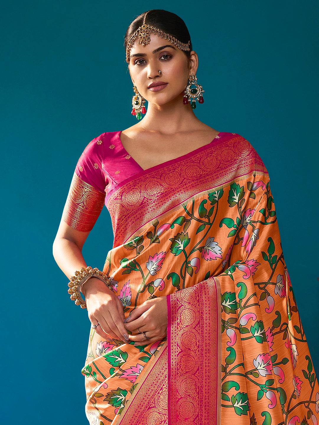 Satin Silk Orange Woven Design Designer Saree With Blouse
