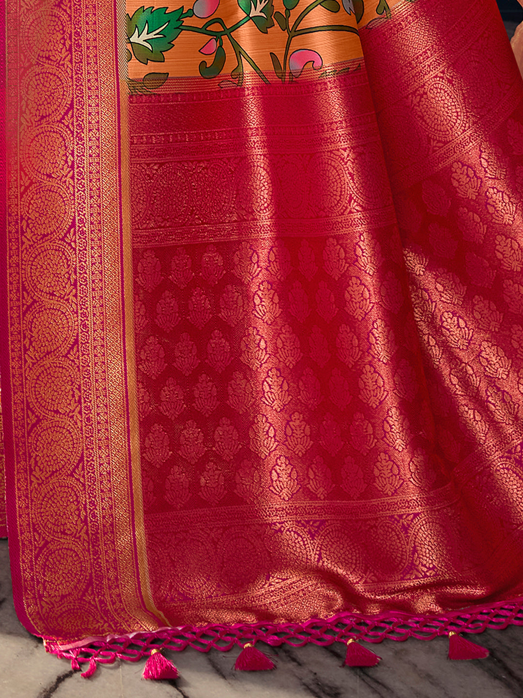 Satin Silk Orange Woven Design Designer Saree With Blouse
