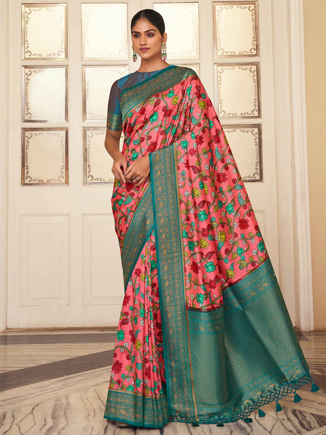 Satin Silk Pink Woven Design Designer Saree With Blouse
