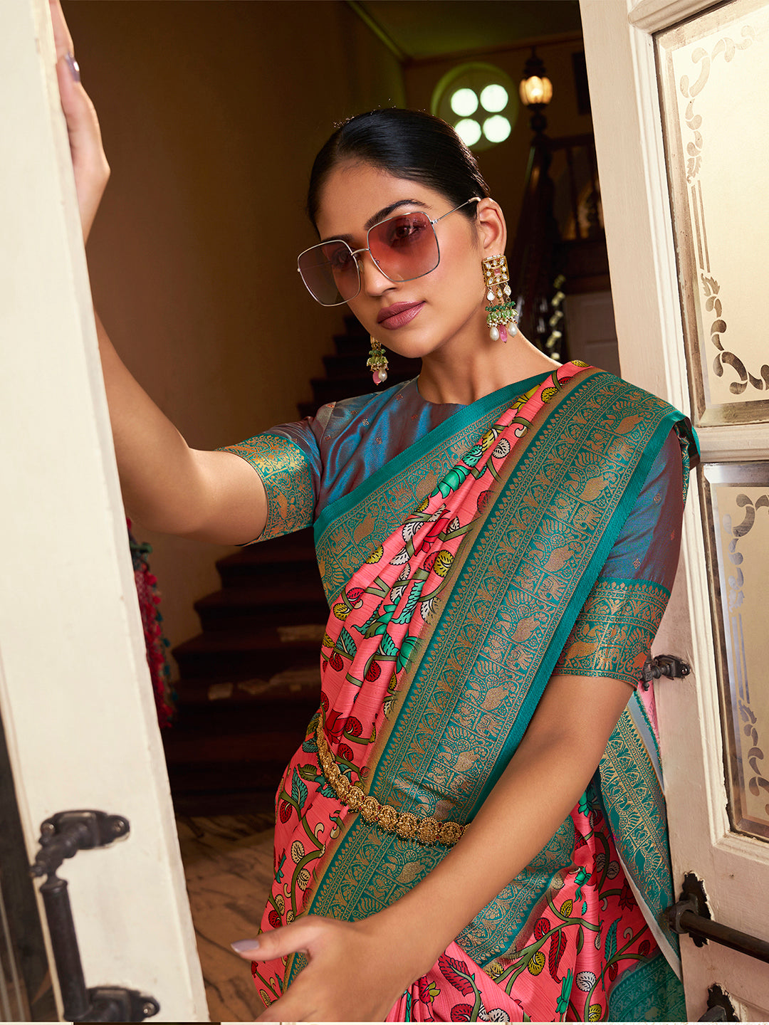 Satin Silk Pink Woven Design Designer Saree With Blouse