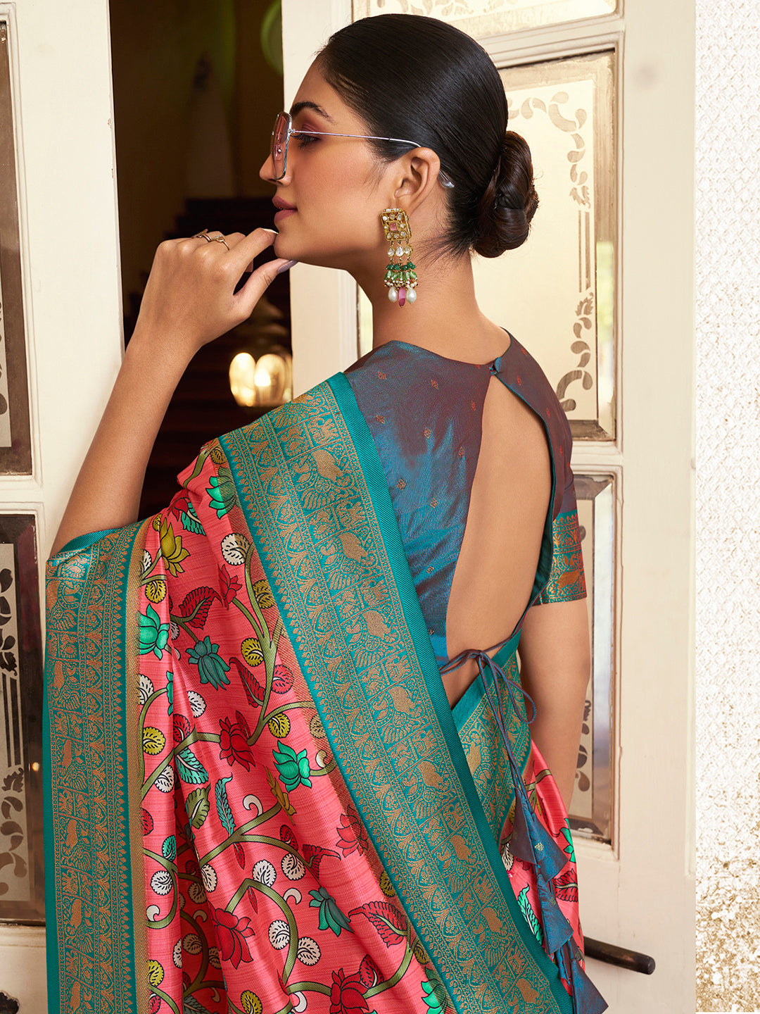 Satin Silk Pink Woven Design Designer Saree With Blouse