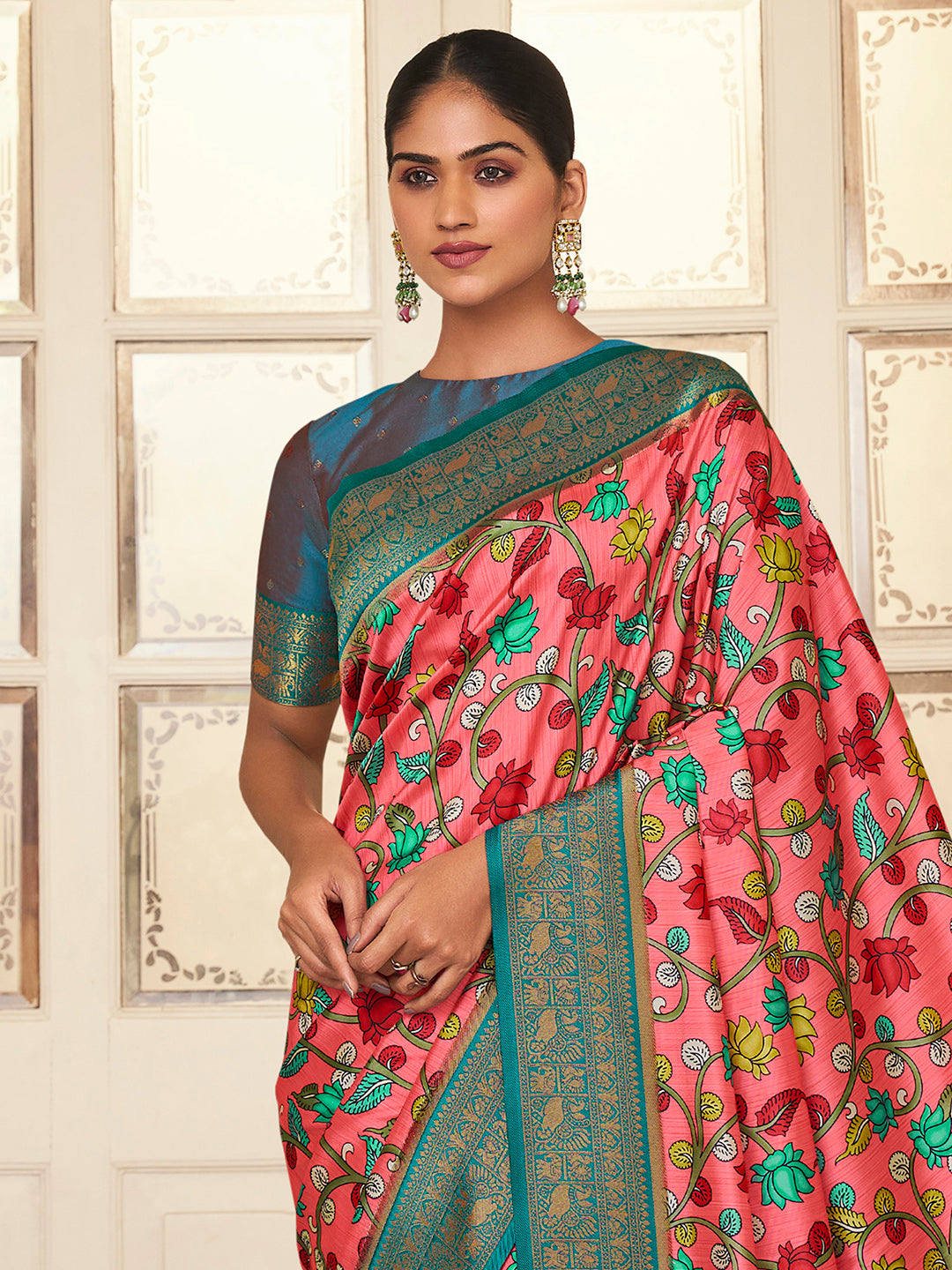 Satin Silk Pink Woven Design Designer Saree With Blouse