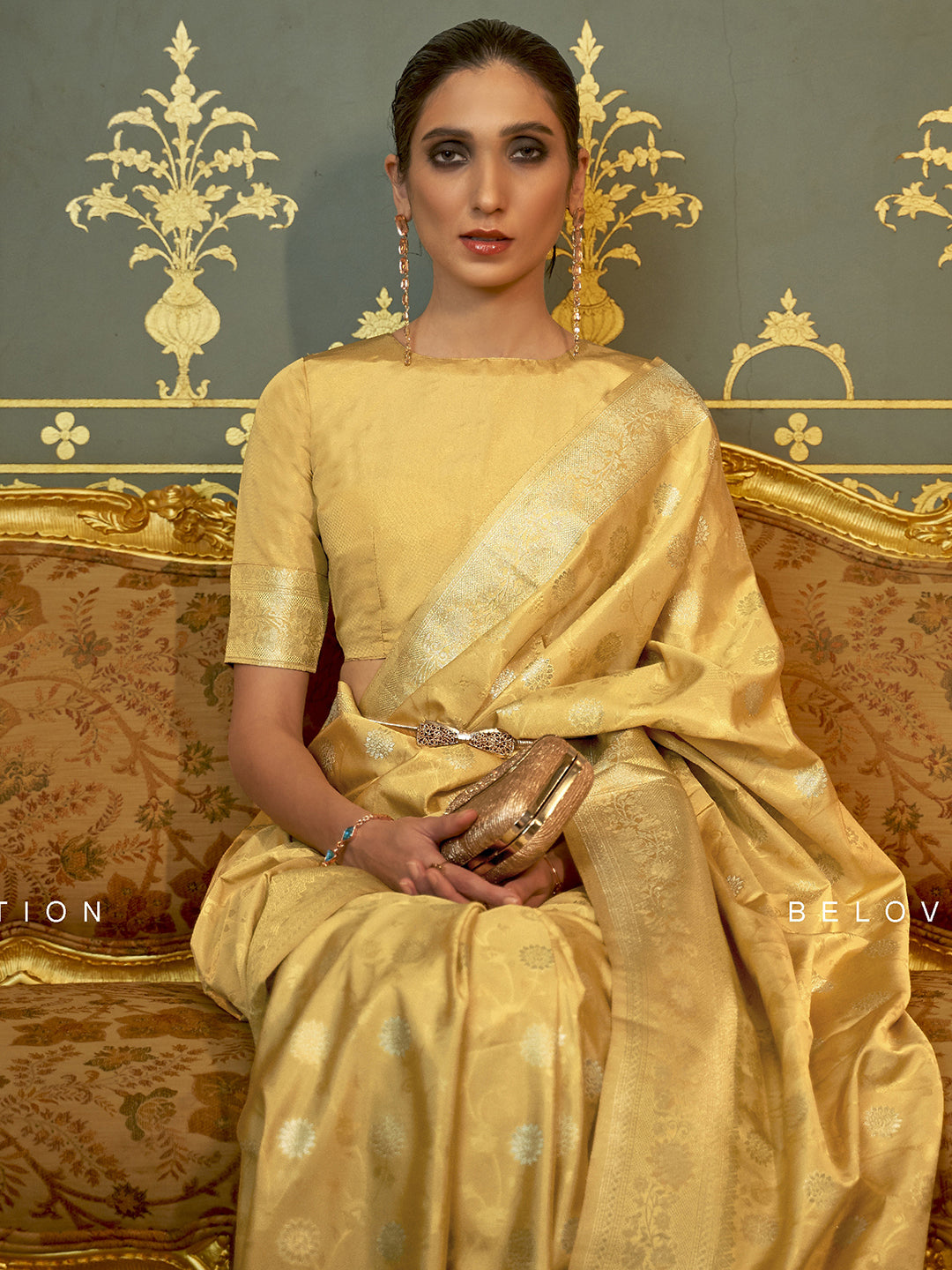 Silk Blend Yellow Woven Design Handloom Saree With Blouse