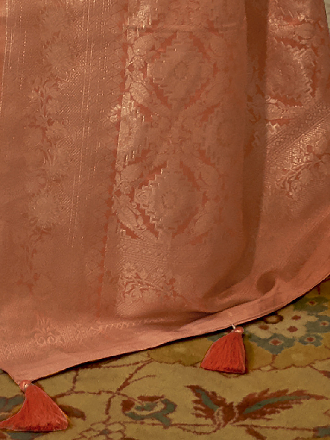 Silk Blend Peach Woven Design Handloom Saree With Blouse